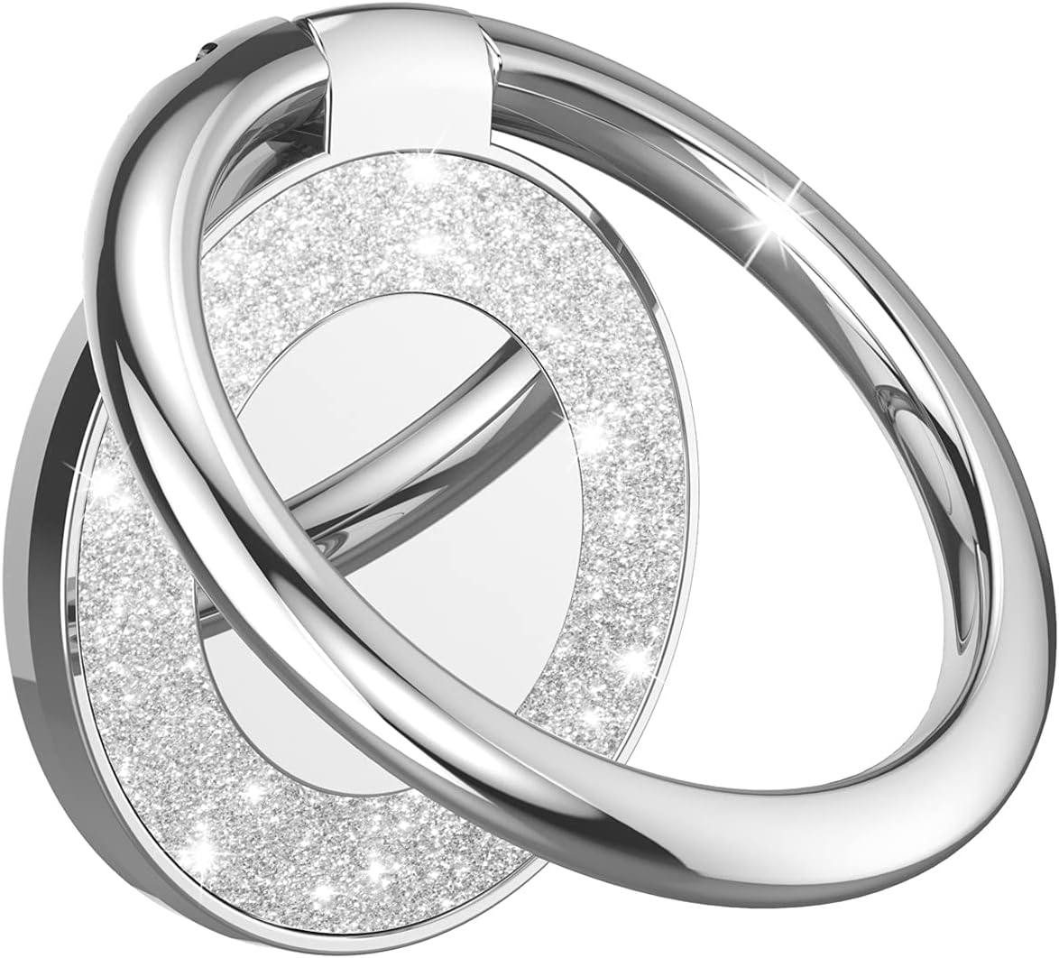 Cell Phone Ring Holder Stand, Cell Phone Grip Holder, Adhesive Phone Grip for Phones and Cases. (Glitter Silver)