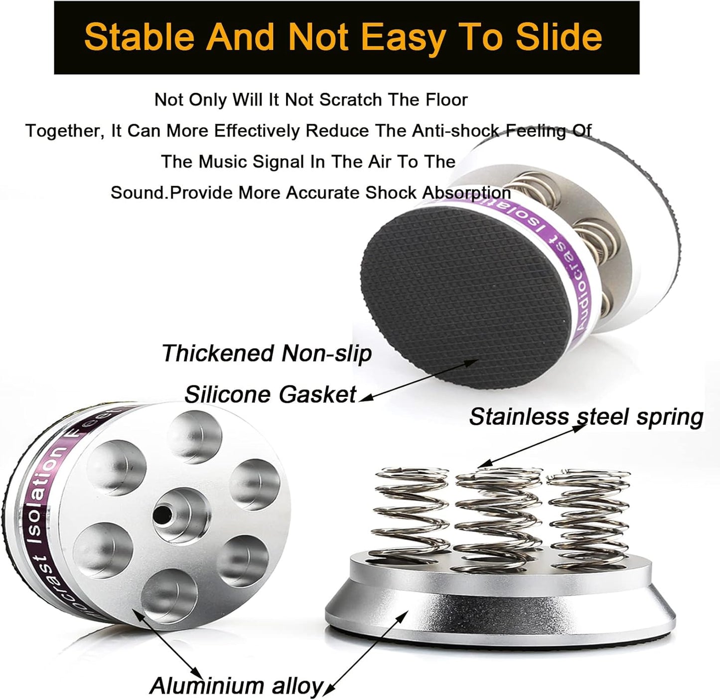 Tertullus 4 Pcs Speaker Isolation Feet 43mm×38.5mm Audio Shock Absorber Floor Protectors Dampening Pad Rubber Pads Anti-Vibration Pads for Turntable Amplifier DAC Subwoofer Audio Equipment