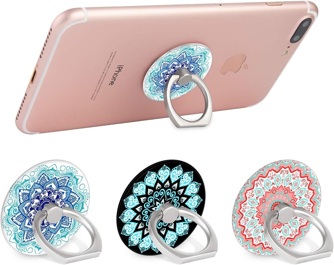 Bonoma Phone Ring Stand Holder, 3-Pack 360 Degree Rotation Universal Finger Ring Stand Compatible with Smartphones and Tablets Mandala