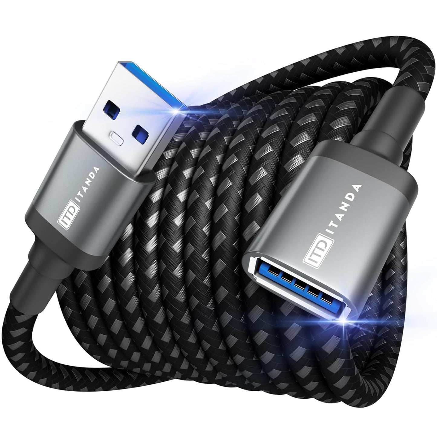 ITD ITANDA 6FT USB Extension Cable USB 3.0 Extension Cord Type A Male to Female 5Gbps Data Transfer for Keyboard, Mouse, PlayStation, Xbox, Flash Drive, Printer, Camera and More, Grey