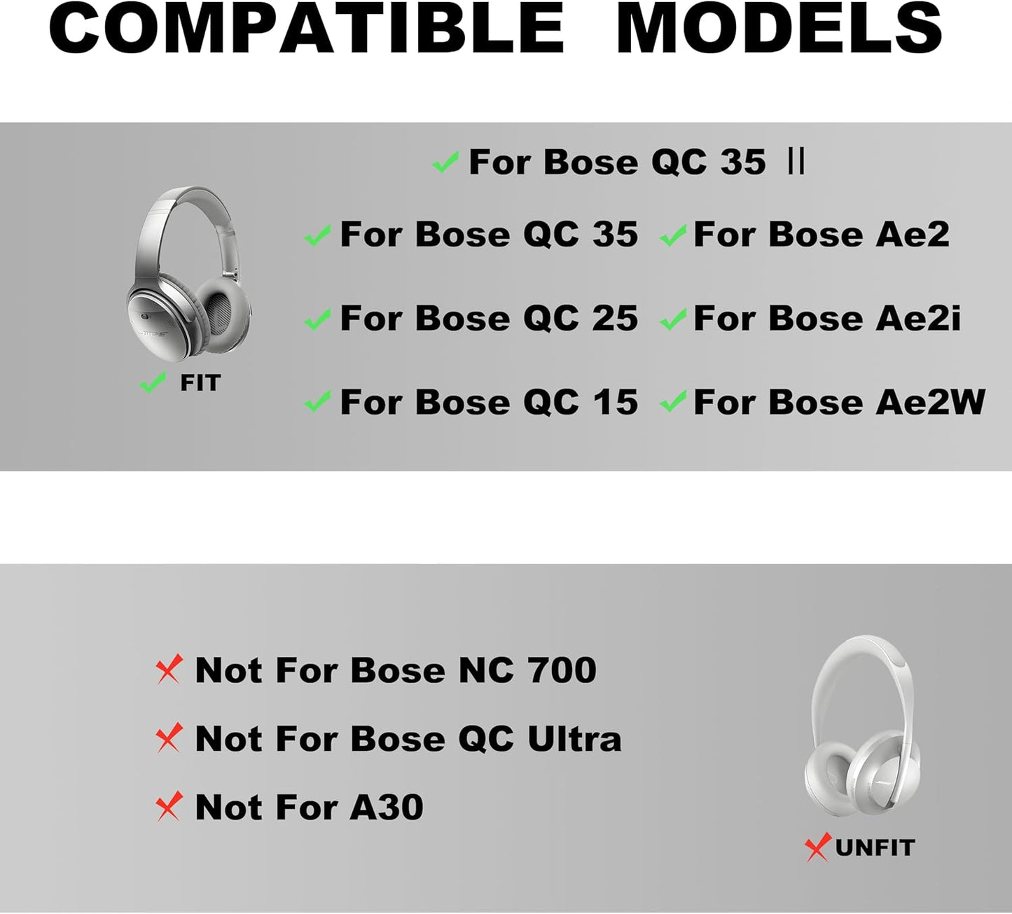 Replacement Ear Pads - Compatible with QuietComfort 35 & QC35 ii Headphones,Soft Protein Leather, Premium Noise Cancelling Earpads, Durable & Comfortable Ear Cushions (QC 35-Gray)