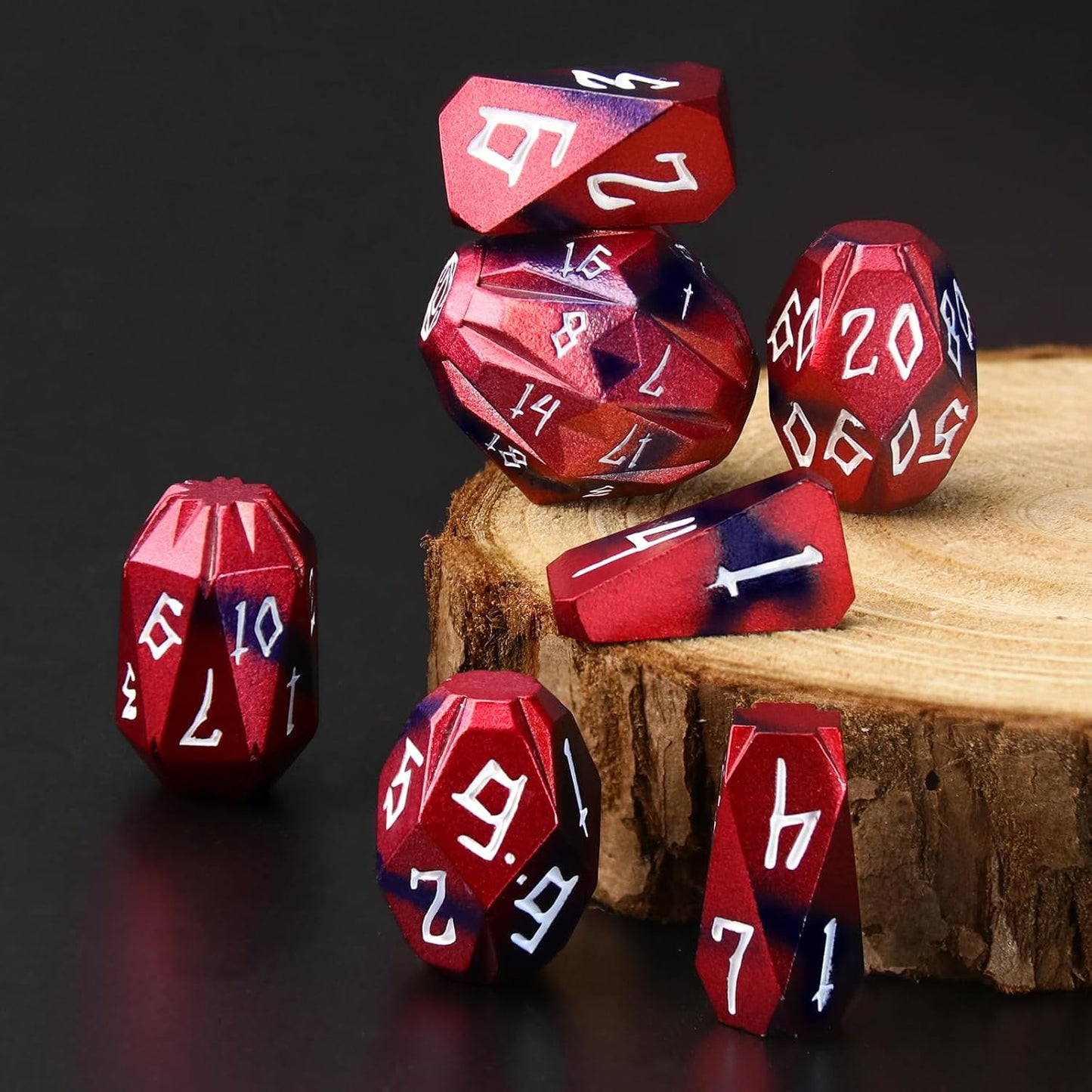 Metal Dice Set D and D for Dungeons and Dragon, Metal Polyhedral DND Dice with Cardboard Box Unique Cool RPG Dice for Role Playing Tabletop Games Gifts (Black Red)