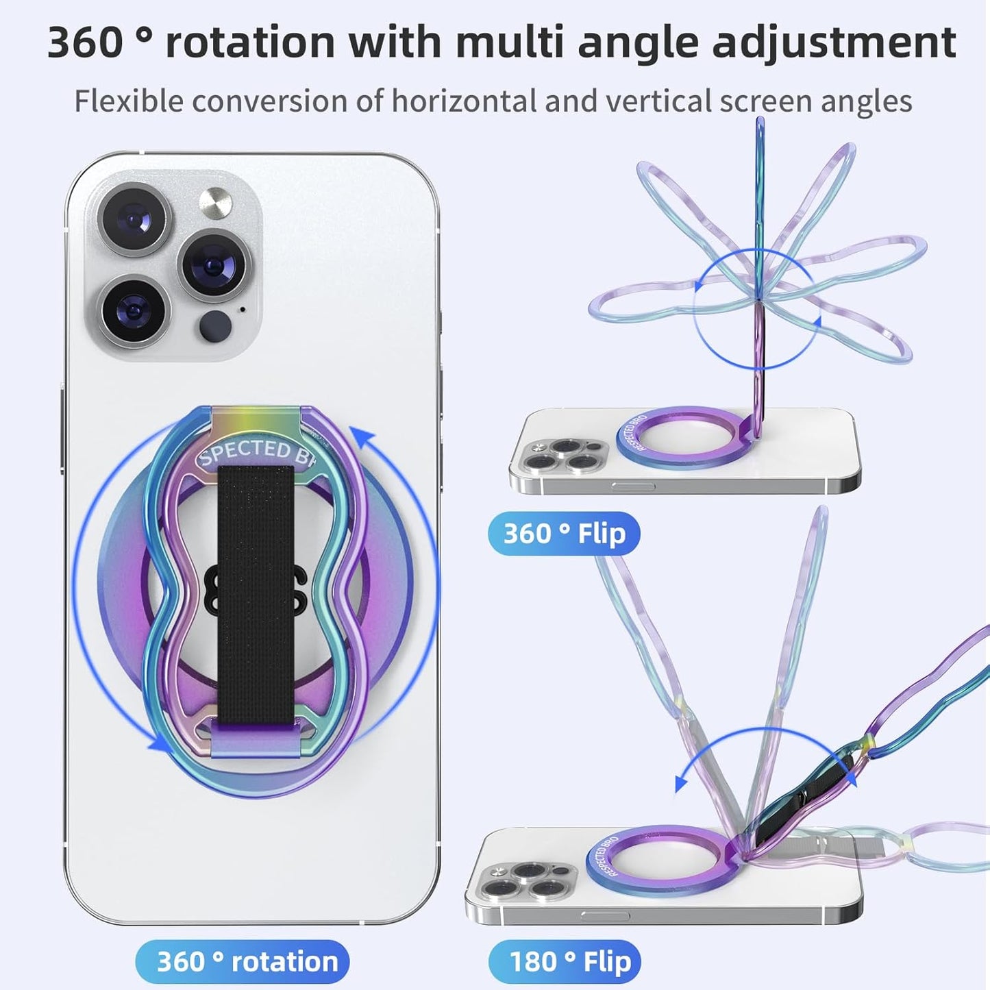 Magnetic-Phone-Grip-Stand-with-Finger-Strap, 4-in-1 Magnetic Ring Holder, Kickstand and Elastic Strap for Smartphones, Universal Fit for iPhone, Android, and Cases (Colorful)