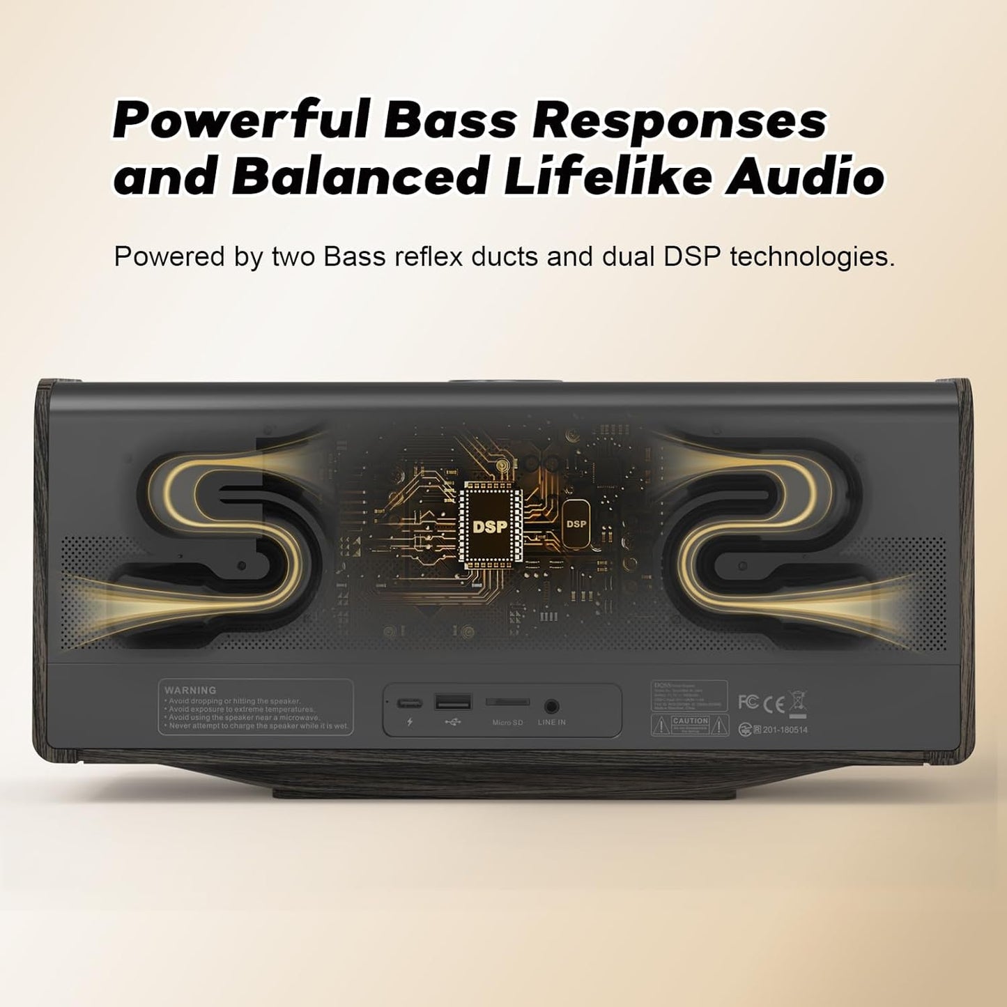 DOSS SoundBox Ultra Bluetooth Speaker with 2.1 Channel Audio, 80W Superior Sound with Deep Bass, Two DSP Technologies, 18H Playtime, BT 5.3, Wireless for Home, Office, Bedroom-Gold