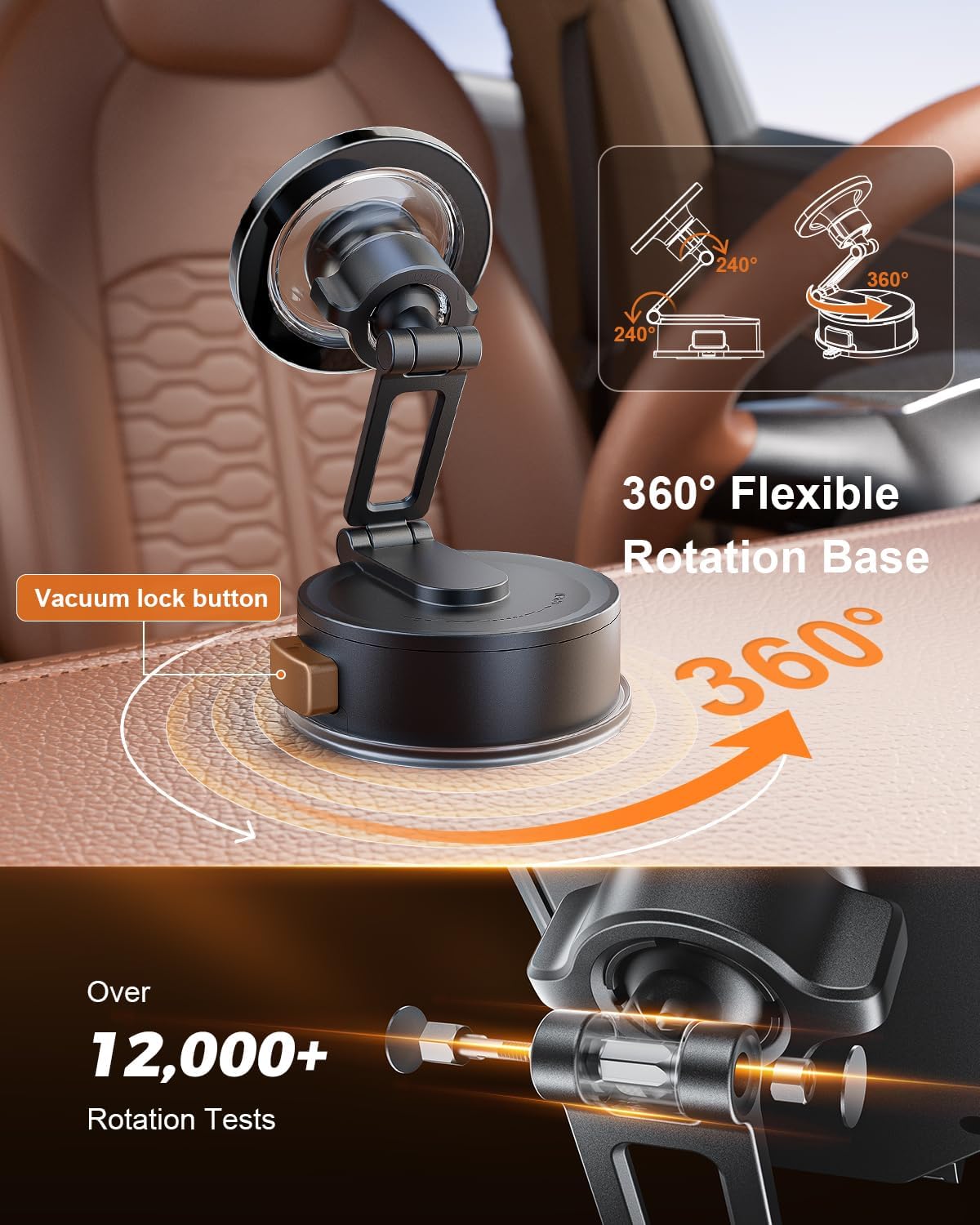 SUPERONE for Magsafe Car Mount [80+LBS Strongest Suction & 2400gf Strongest Magnetic] 360°Adjustable Vacuum Phone Holder for Your Car Accessories Fit iPhone 16 Pro Max 15 14 13 12 Plus MagSafe Case