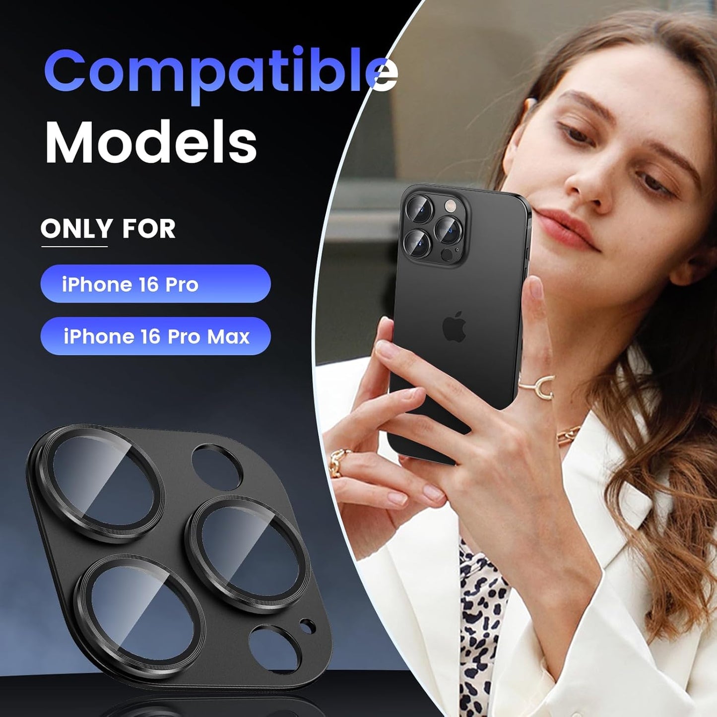 Tensea for iPhone 16 Pro/iPhone 16 Pro Max/iPhone 15 Pro/iPhone 15 Pro Max Camera Lens Protector, Metal Aluminum Alloy Tempered Glass Cover Camera Screen Protector Accessories, Case Friendly