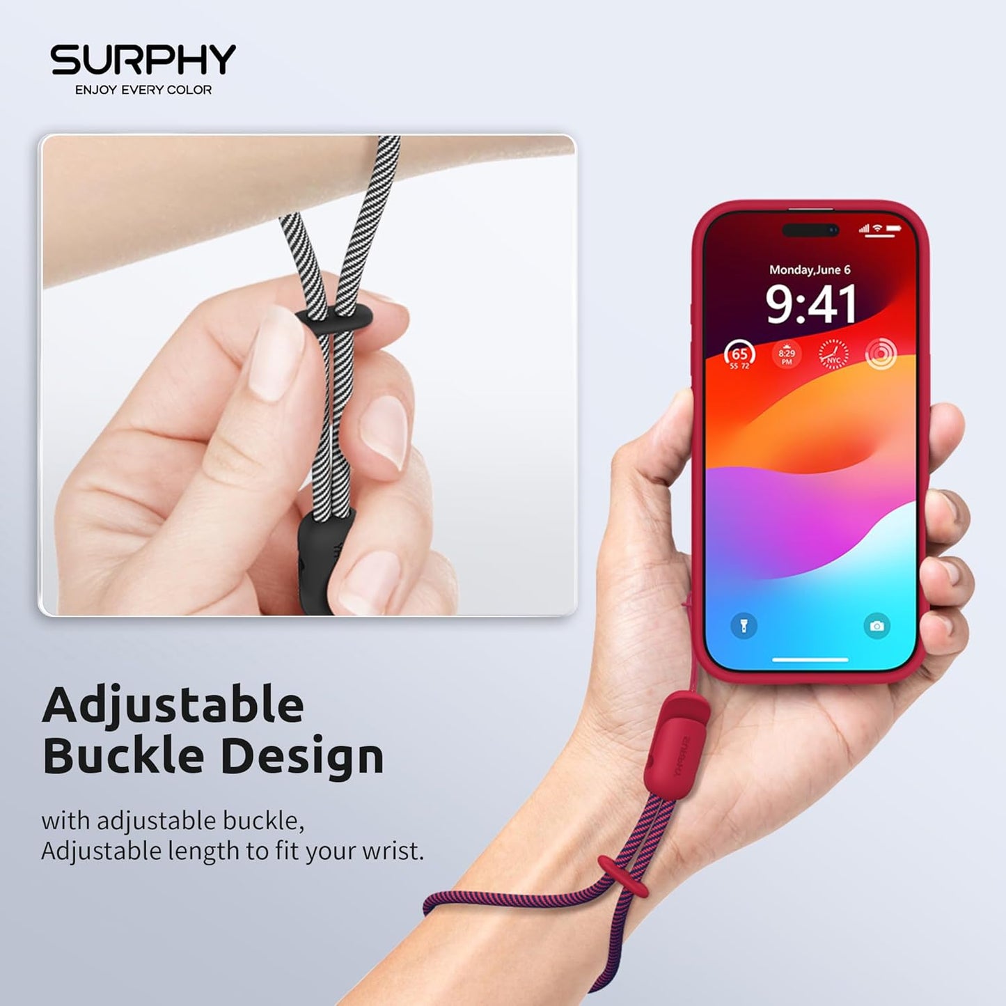 SURPHY 2 Pack Phone Lanyard for Cellphone Case, Phone Wrist Strap for Case, Cellphone Strap with 2-Color Braided, Charm Wrist Lanyard for Women and Men, Cellphone Wrist Lanyard for Women, Red & Black