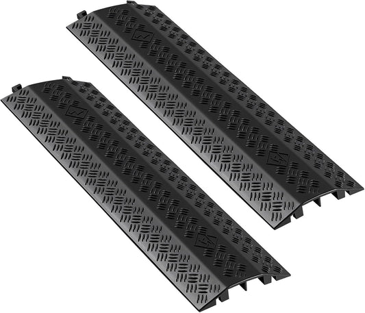 VEVOR 2 Pack Drop Over Cable Cover, 2 Channel Heavy Duty Cable Hose Protector Ramp, 38.3'' Floor Cord Cover, 17,500 lbs/Axle Load Capacity, for Traffic Areas, Indoor, Outdoor, Home, Office, Warehouse