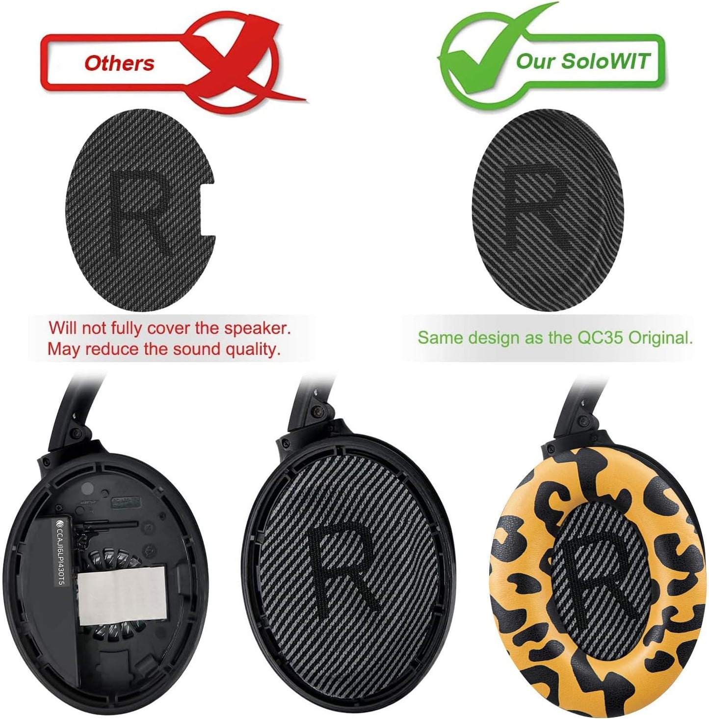 SoloWIT Replacement Earpads Cushions for Bose QuietComfort 35 (QC35) & Quiet Comfort 35 II (QC35 ii) Headphones, Ear Pads with Softer Leather, Noise Isolation Foam, Added Thickness (Tiger Stripes)