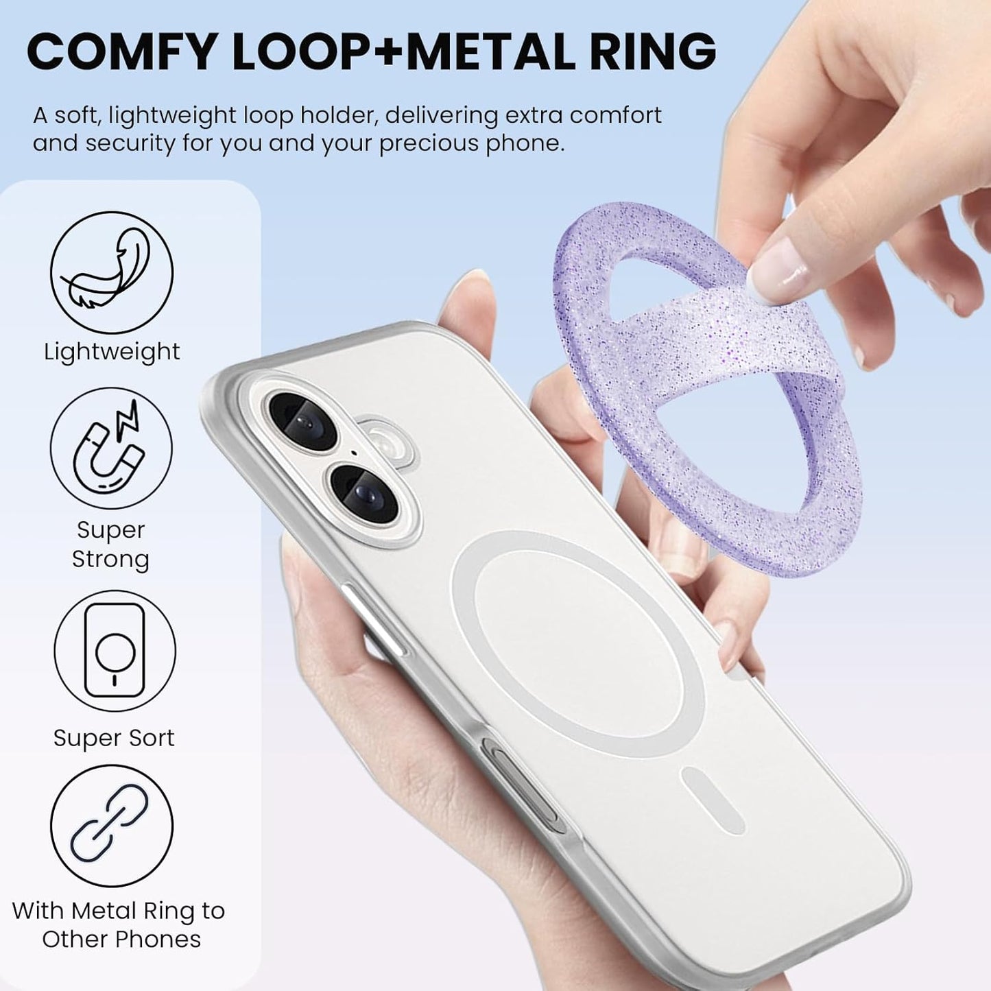 Magnetic Silicone Ring Grip Phone Holder, Loop Grip Phone Holder,Magnetic Phone Loop,Magsafe Phone Grip,Compatible with Magsafe for iPhone 16/15/14/13/12 Series (Purple Sparkle)
