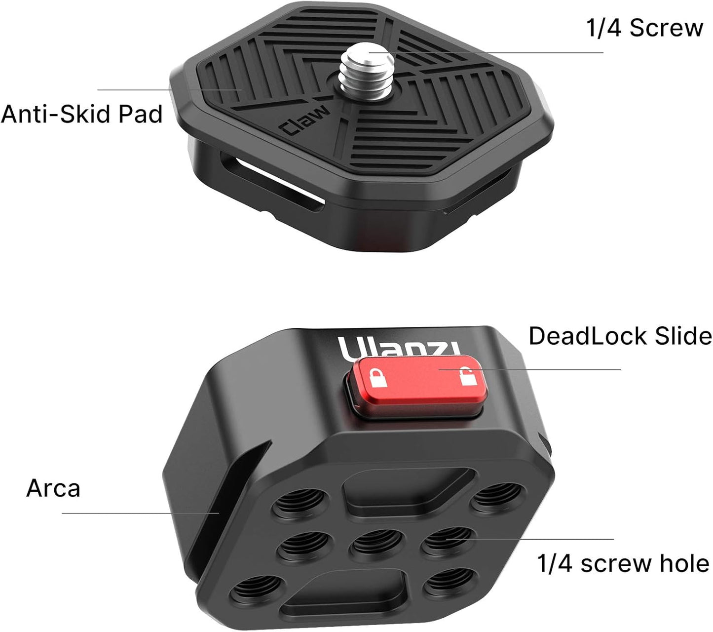 Upgrade Claw Quick Release Plate Camera Mount w Arca Swiss Slot, 1/4" Screw DSLR Stabilizer Adapter Compatible with DJI OSMO 360/OSMO Pocket 3/Insta 360 x 5/Sony/Zhiyun/DJI Gimbal/Slider/Tripod Plate