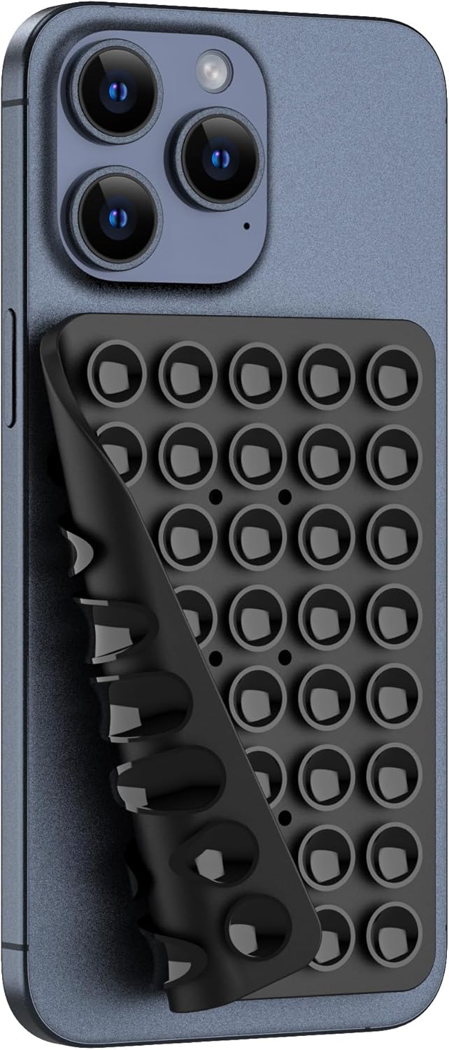 Silicone Double Sided Suction Phone Case Mount, Detachable Hands Free & Strong Grip Holder for Selfies & Videos, Compatible iPhone Android (Black, 1Pack)