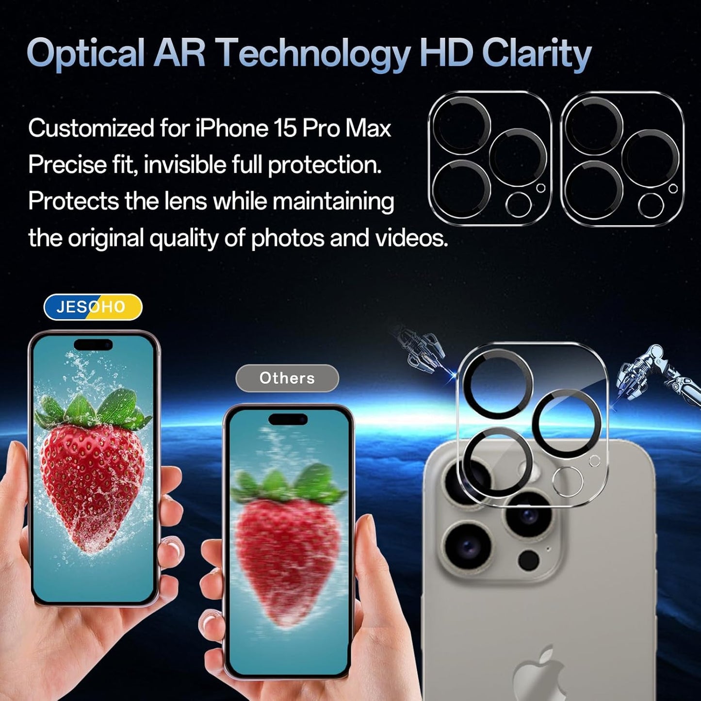 Screen Protector for iPhone 15 Pro Max [6.7 Inch],2 pcs Colorless Anti-Blue Light Tempered Glass Films, HD Clear, 9H Hardness, No Bubbles, Case Friendly with 2 pcs Camera Lens Protector