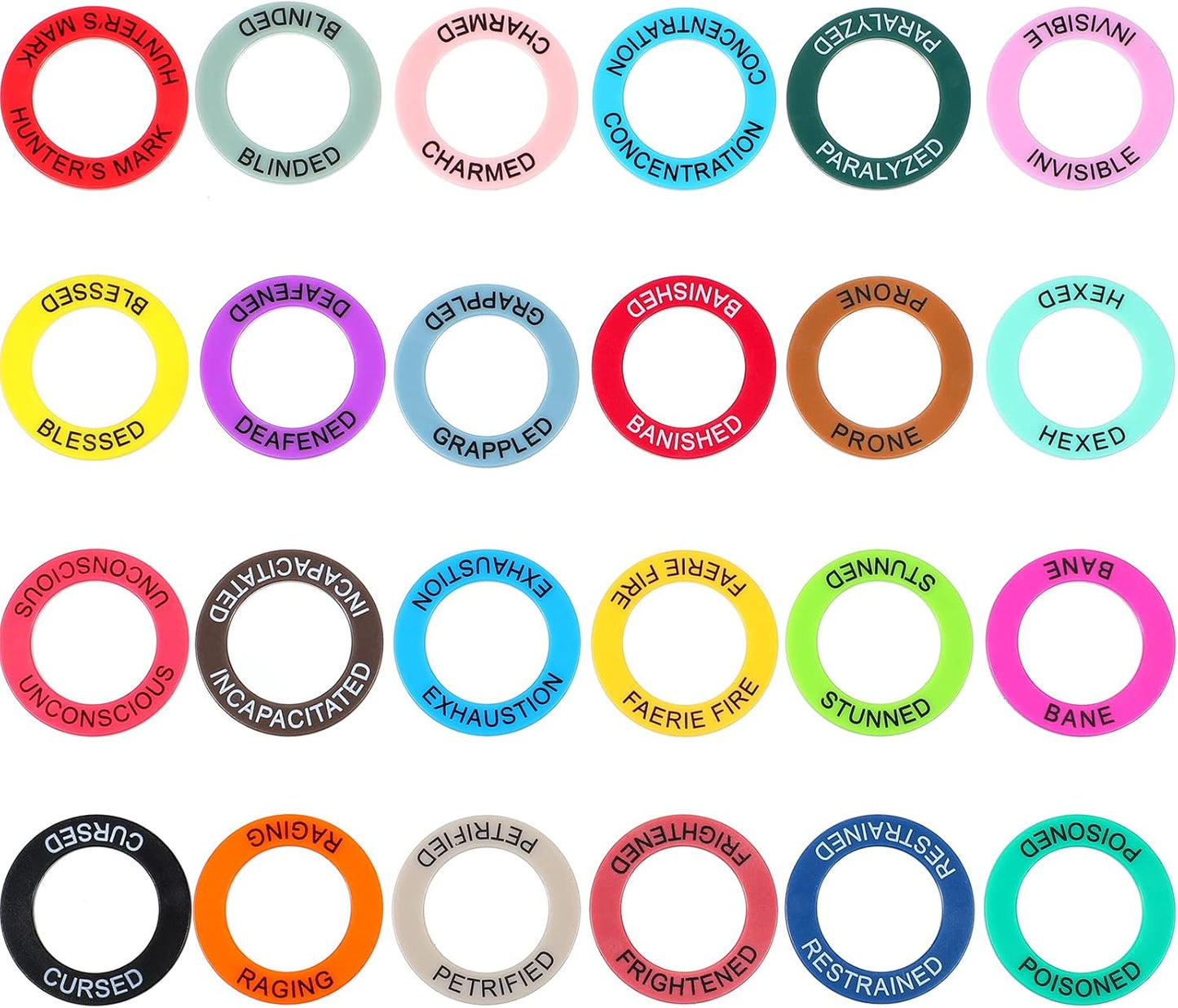 Upgraded ALIZERO DND Miniatures Condition Rings - 96 D&D Status Effect Markers in 24 Frequently Used Conditions - Pathfinder and Dungeons & Dragons Accessories - Premium Storage Box with Foam Padding