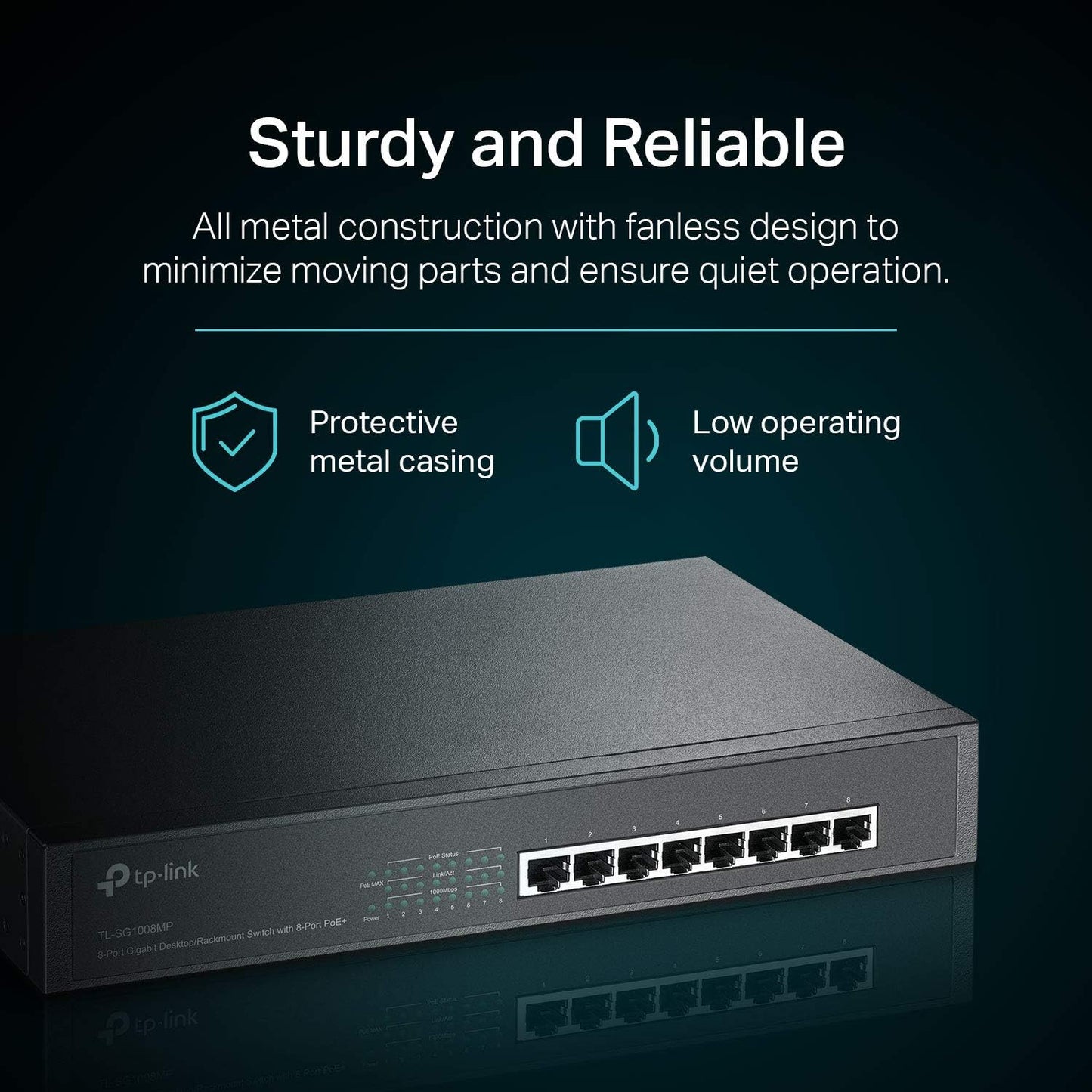 TP-Link 8 Port Gigabit PoE Switch | 8 PoE+ Ports @126W | Plug & Play | Limited Lifetime Protection | Desktop/ Rackmount | Prioritized Power Supply | Sturdy Metal | Shielded Ports (TL-SG1008MP)