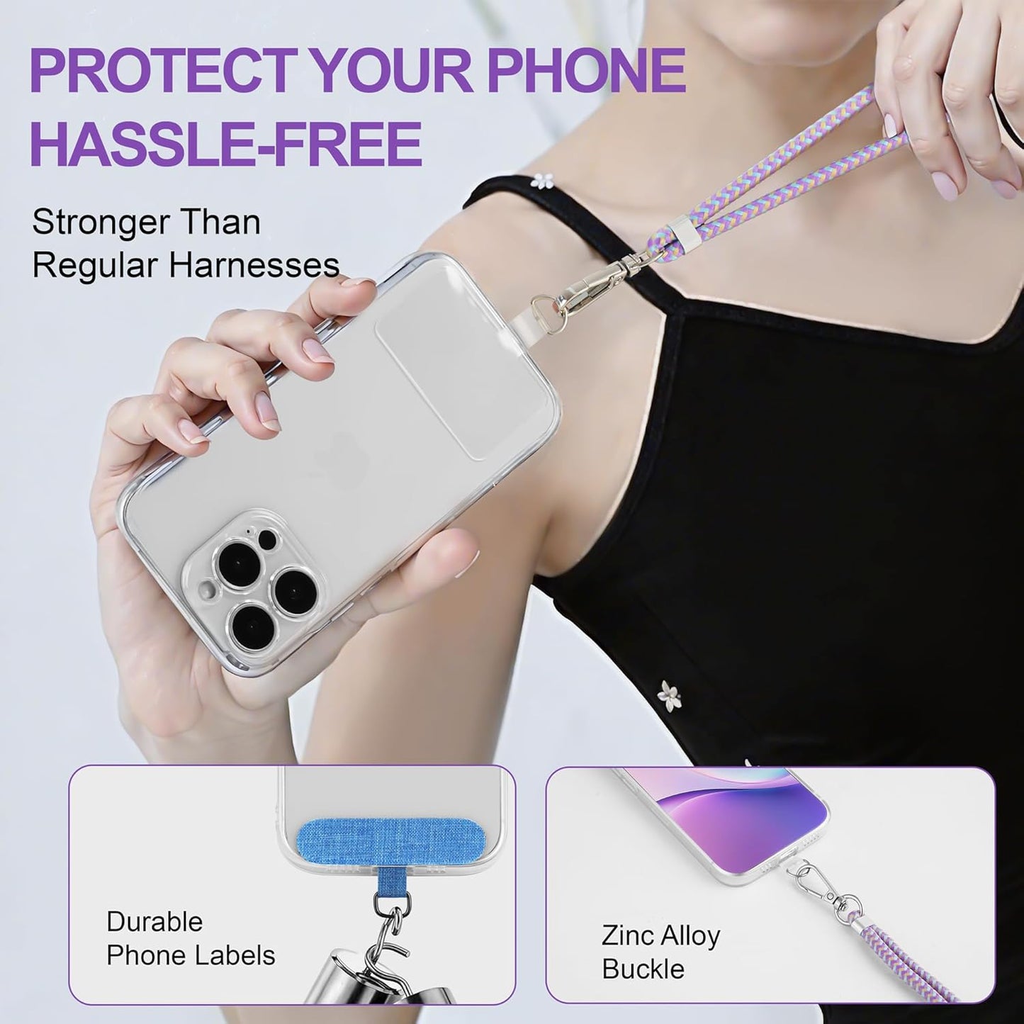 Cell Phone Lanyard Crossbody for Women - Adjustable Universal Phone Strap with Patch, Anti Theft Wrist Strap