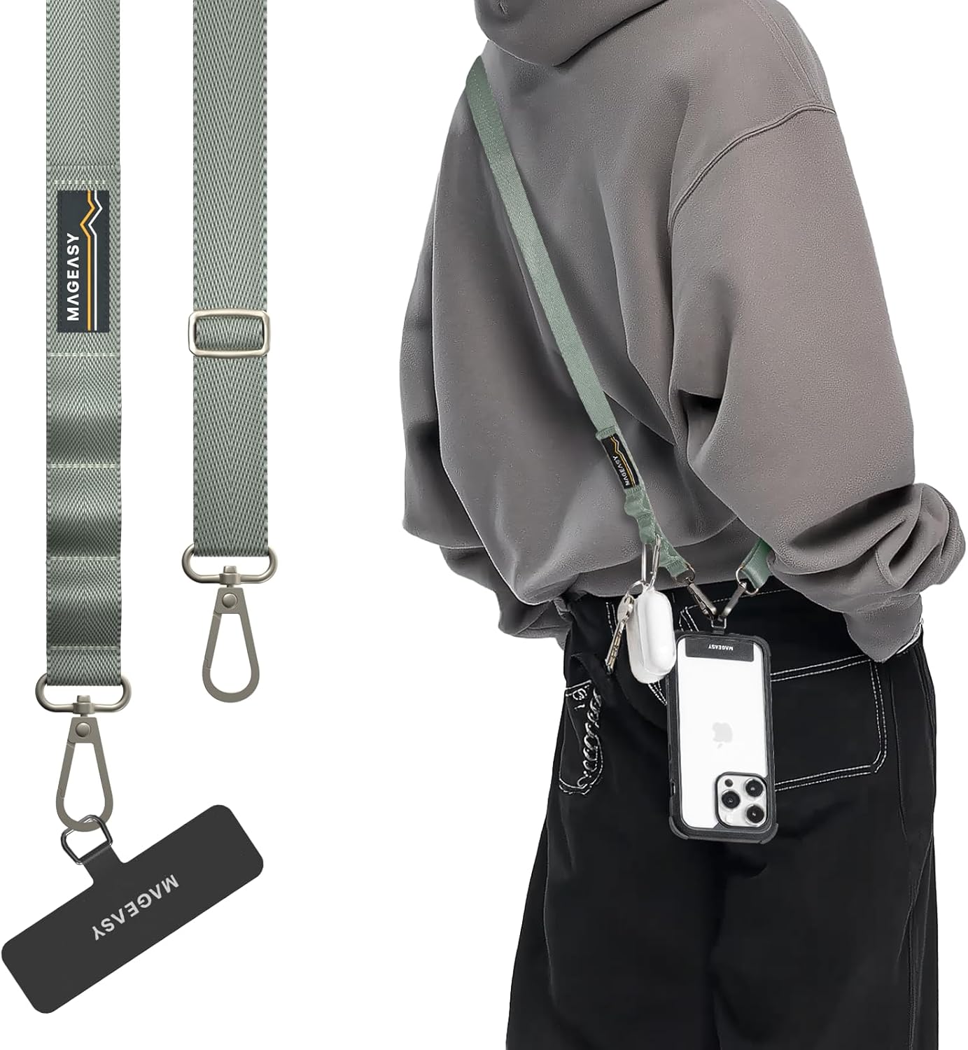 MAGEASY Universal Cell Phone Lanyard Crossbody - Anti-Theft Crossbody Phone Strap for iPhone 16 Pro Max & Most Smartphones, for Men & Women | 20mm (Misty Blue)