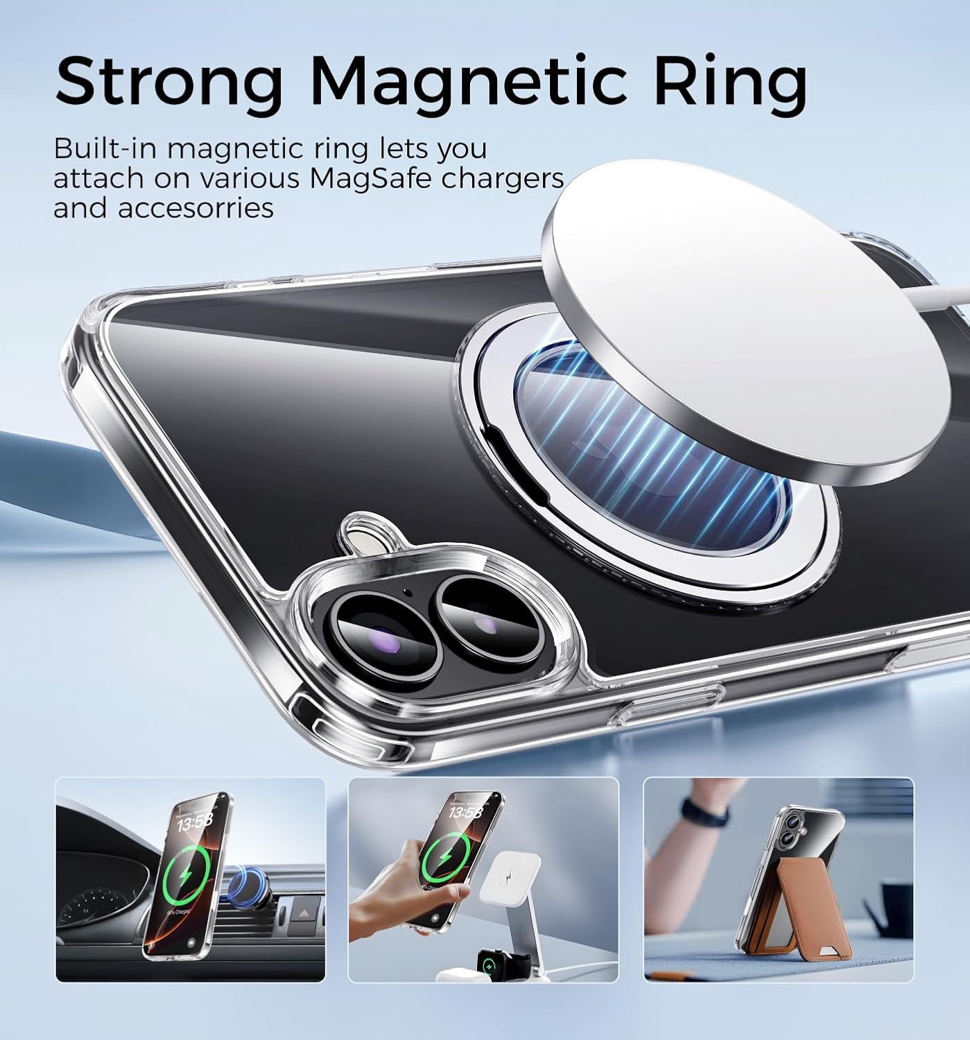 MAGIC JOHN 360° Rotatable Magnetic Invisible Stand for iPhone 16 Plus Case [Camera Control Button] [Compatible with MagSafe] 16FT Shockproof for iPhone 16 Plus Case 6.7'' with Kickstand, Clear