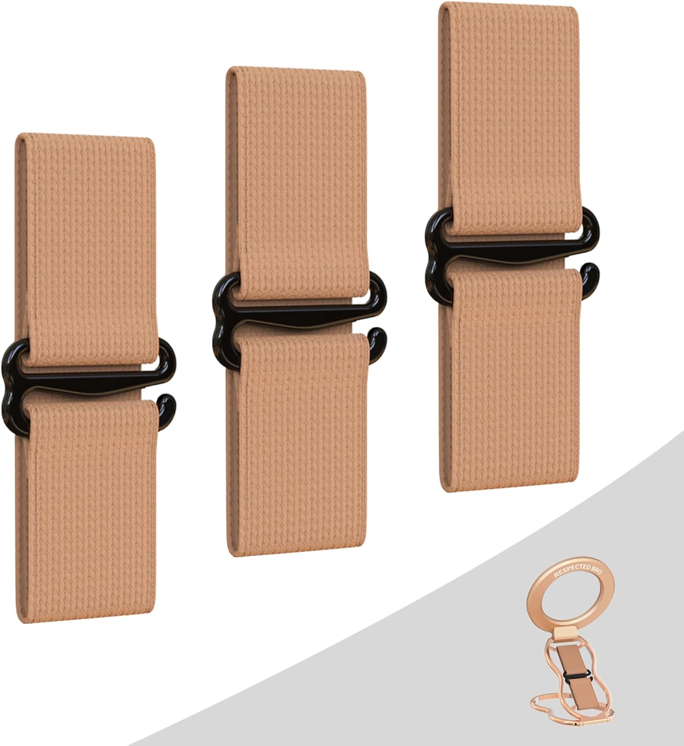 RESPECTED-BRO-3-PCS-Elastic-Strap for Magnetic Phone Grip Stand with Finger Strap, 4-in-1 Magnetic Ring Holder, Kickstand and Elastic Strap for Smartphones (Rose Gold)