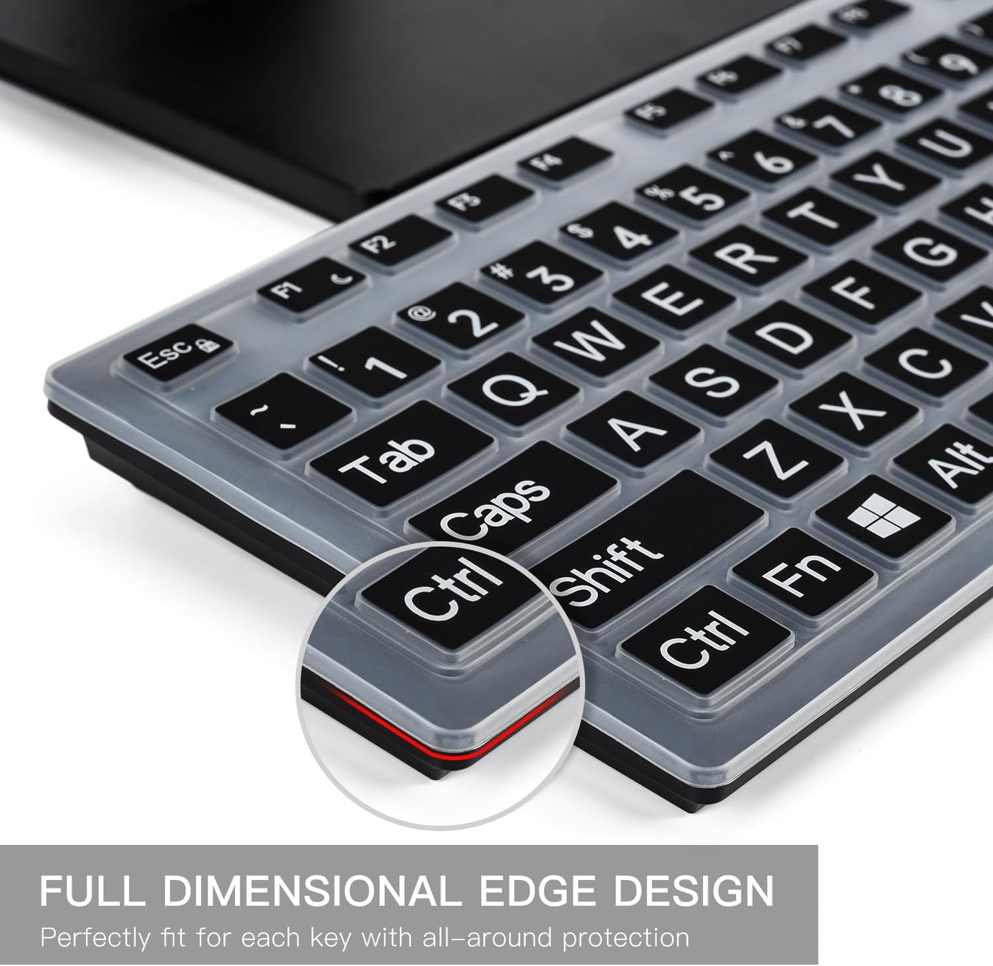 Keyboard Cover with Large Letters Compatible with DELL KB216 KB216b KB216t KB216d KB216p Wired Keyboard/DEll KM636 Wireless Keyboard Protector -Black