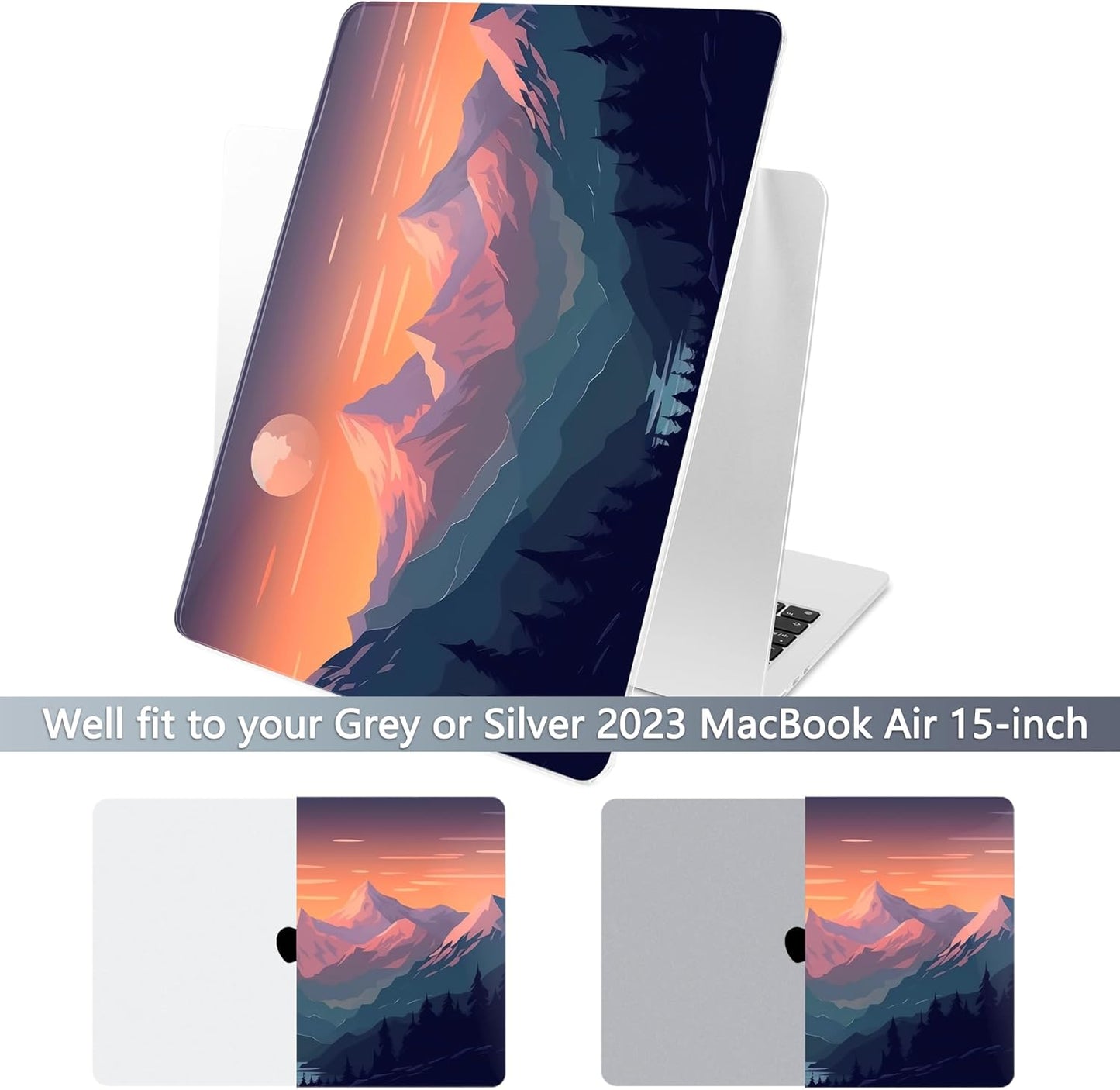 Batianda Premium Case for New MacBook Air 15 inch 2025 M4 2024 2023 with M3 M2 Chip Model A3114 A2941, Designed Protective Plastic Hardshell & Keyboard Cover & Screen Protector, Sunset