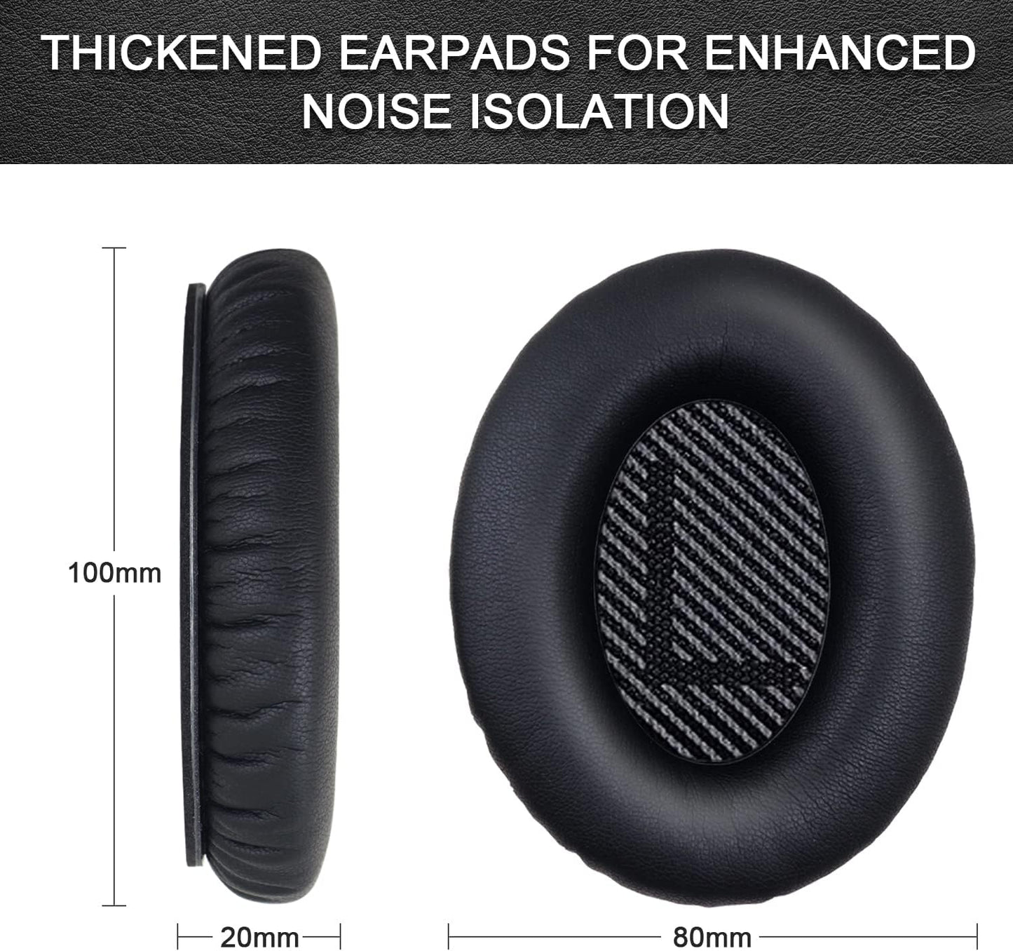 Replacement Ear Pads for Bose QuietComfort 15(qc15/QC15)/25/AE/AE2, Headphone Ear Covers, High Density Memory Cotton, Soft Leather, Adaptive Noise Isolation Headphones Pads Cushions-Black