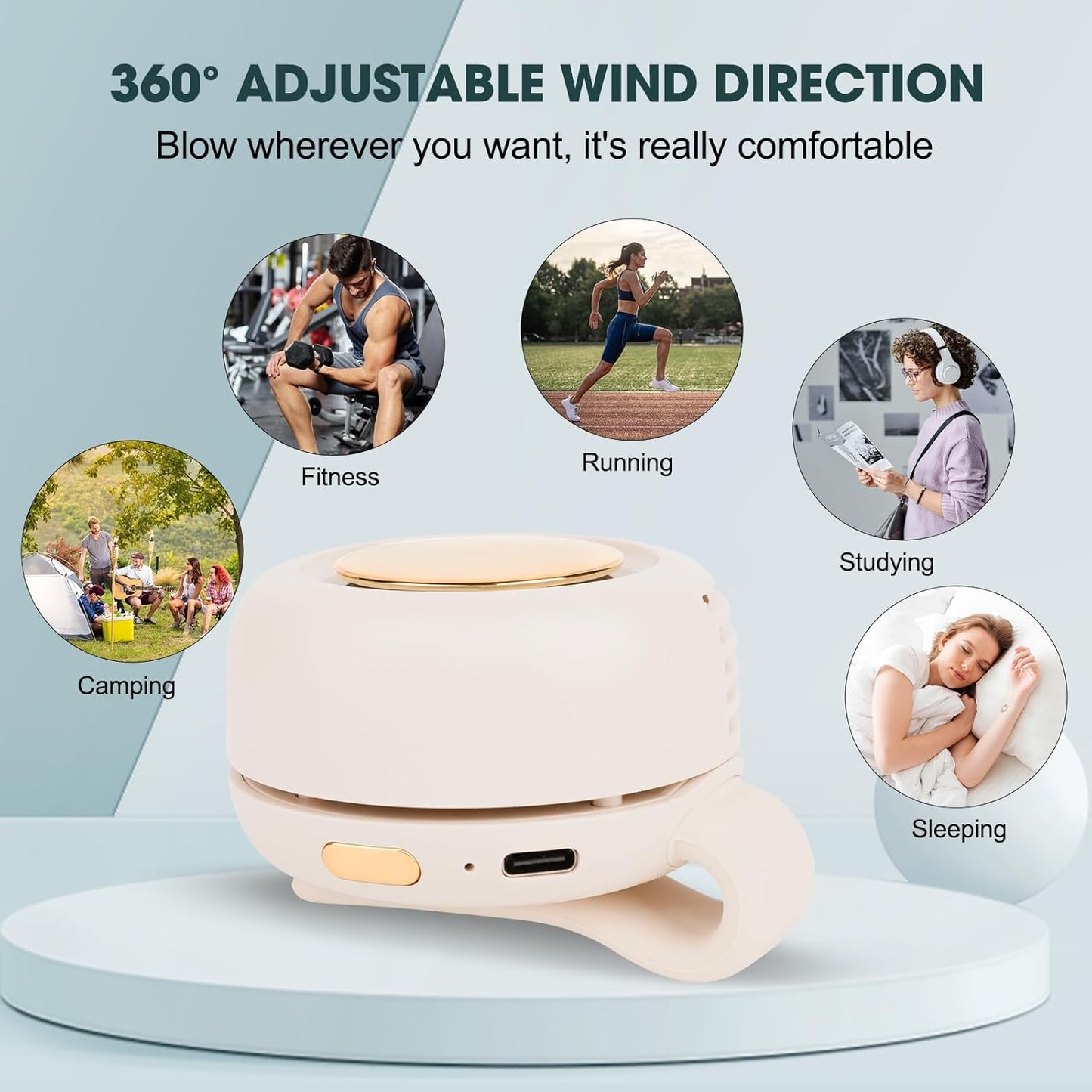 Small Clip Fan, Personal Waist Fans,Portable Silent Mini Bladeless Fan Clip On for Shirt,Hands-Free Personal Clip Fans 3 Speeds,Clips on Waist Neck Fanes for Outdoor,Camping,Travel,Office (White)