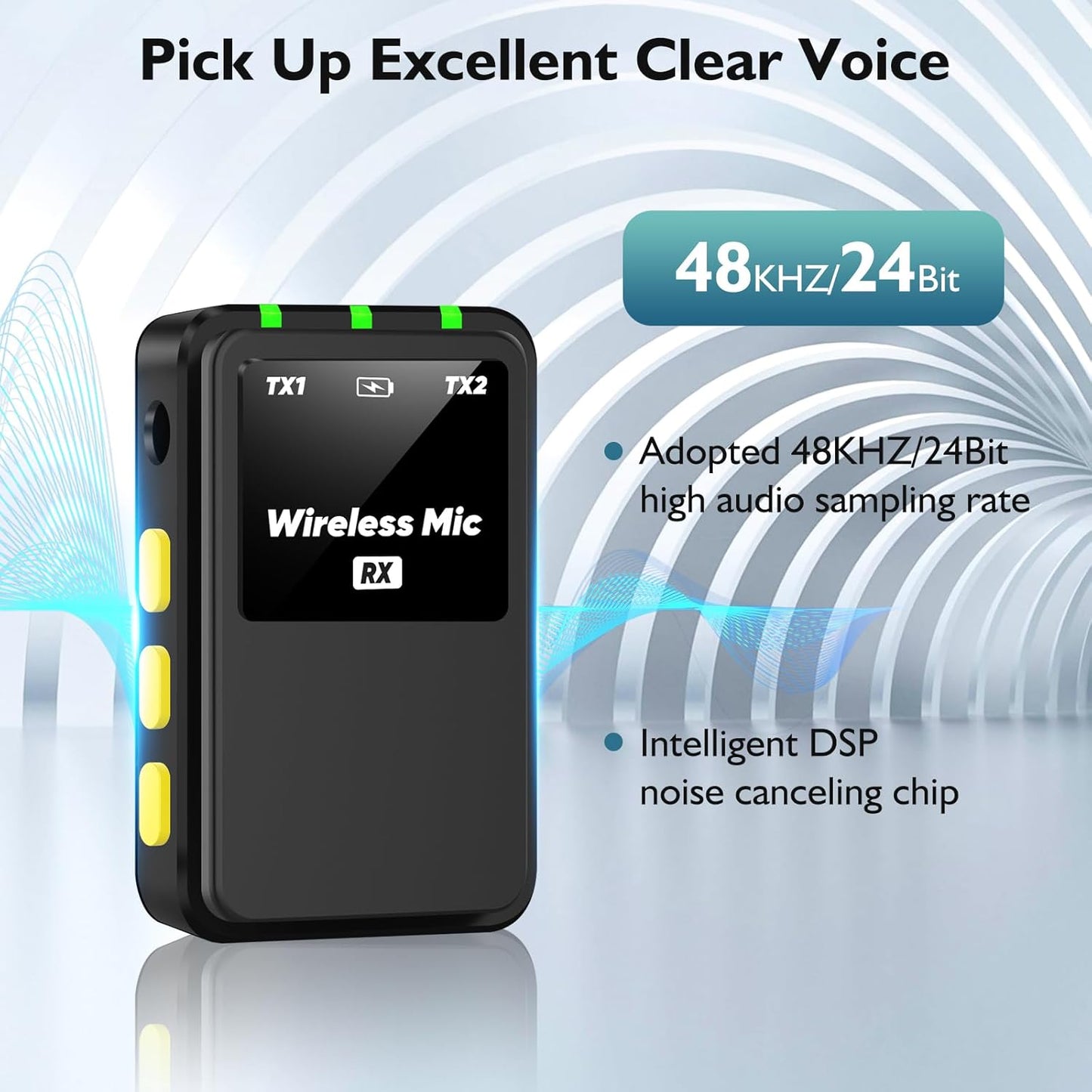 Wireless Lavalier Microphone (2 TX + 1RX + Charging Case) for DSLR Camera iPhone Android PC 656FT Range Professional Lapel Mic Wireless with 48KHZ/24Bit Clear Voice, 30Hours Vlogging