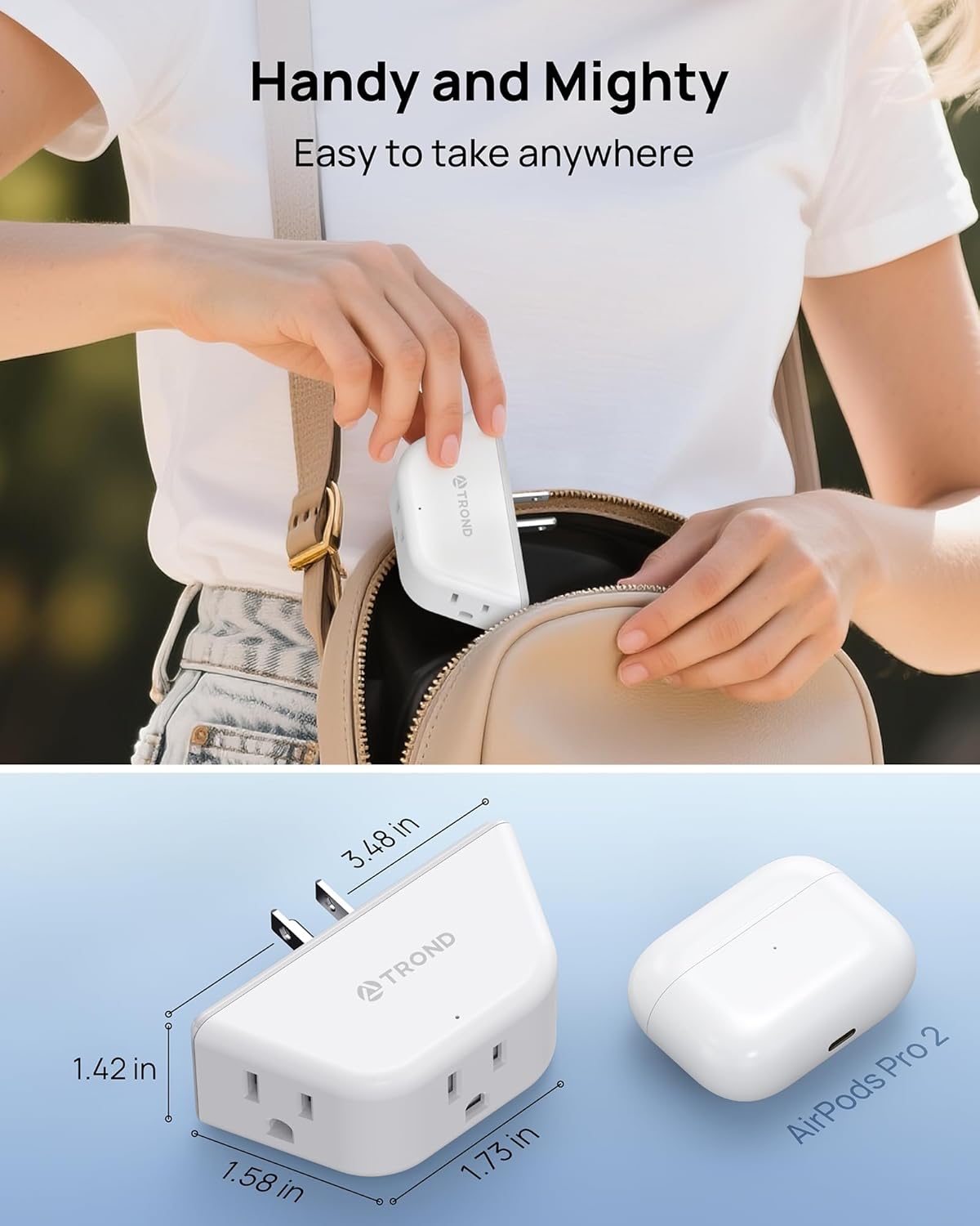 TROND Outlet Extender 3 Pack - Multi Plug Wall Outlet, 3-Prong Grounded Wall Splitter, 3 Way Angled Plug Adapter, Cruise Ship Essentials, Multiple Expander for Travel Home Office Dorm Room, White