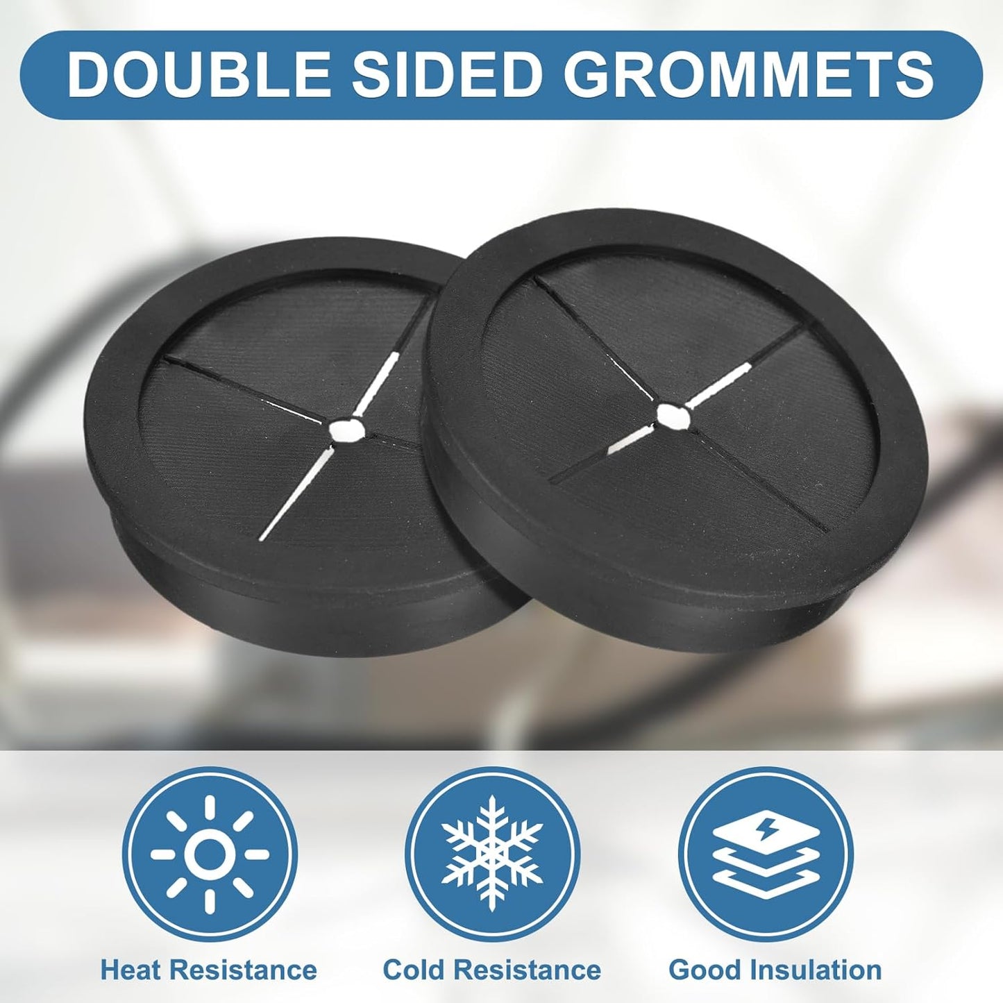 uxcell 4Pcs Cable Cord Grommet, 2-3/8"(60mm) Rubber Desk Grommets Wire Pass Through Hole Cover with Marked Cable Ties for Home Office Cable Wire Protection, Black