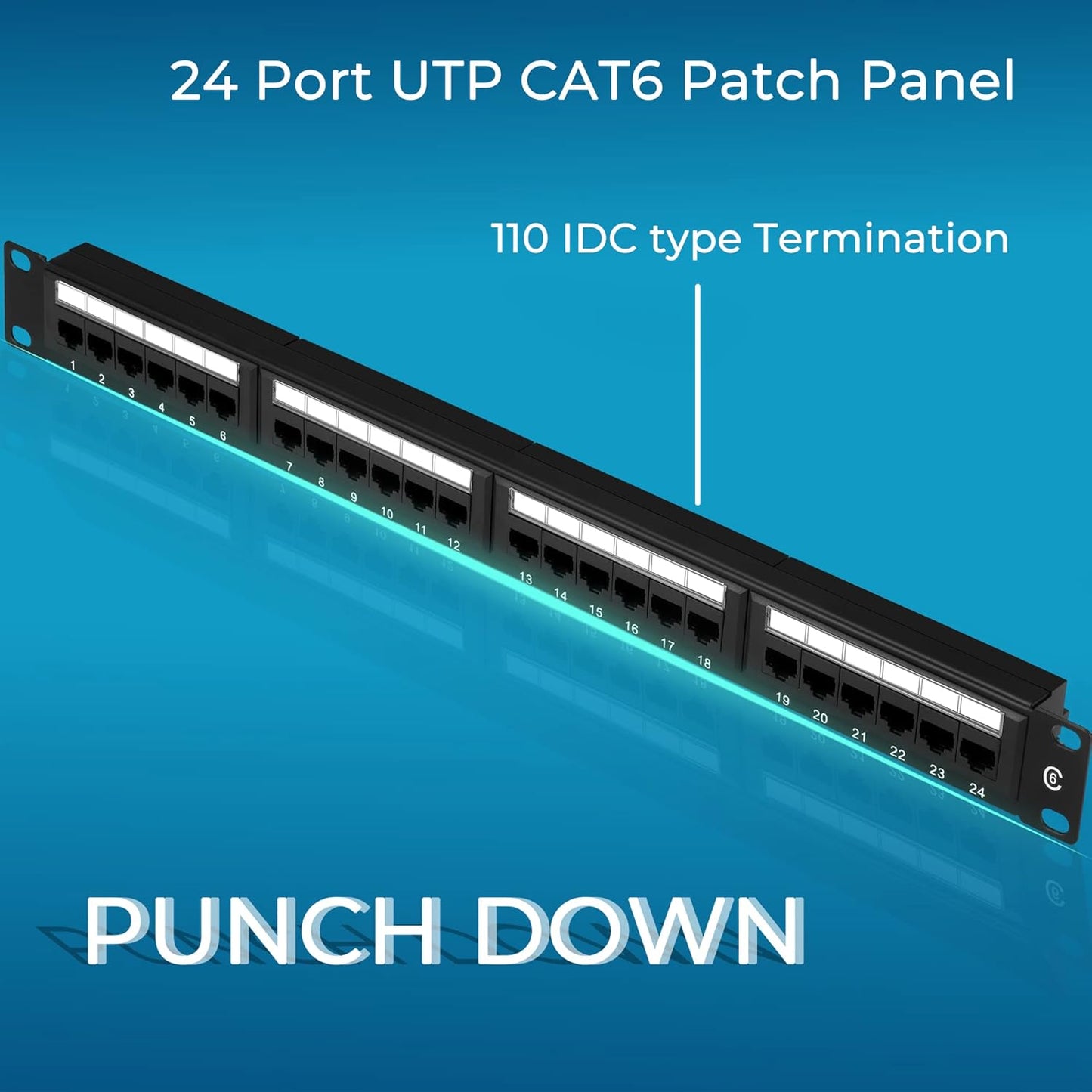 Rapink Patch Panel 24 Port Cat6 10G Support, Network Panel UTP 19-Inch, Wallmount or Rackmount 1U Ethernet Patch Panel Punch Down Block for Cat6, Cat5e, Cat5 Cabling