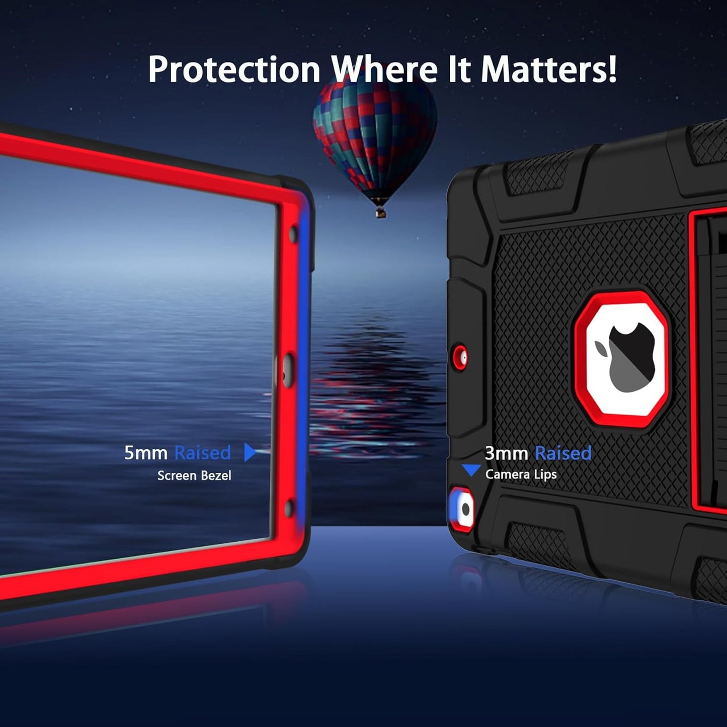 Rantice iPad 10.2'' Case, Hybrid Shockproof Rugged Drop Protection Cover with Kickstand for iPad 7th/8th/9th Generation (Black+Red)