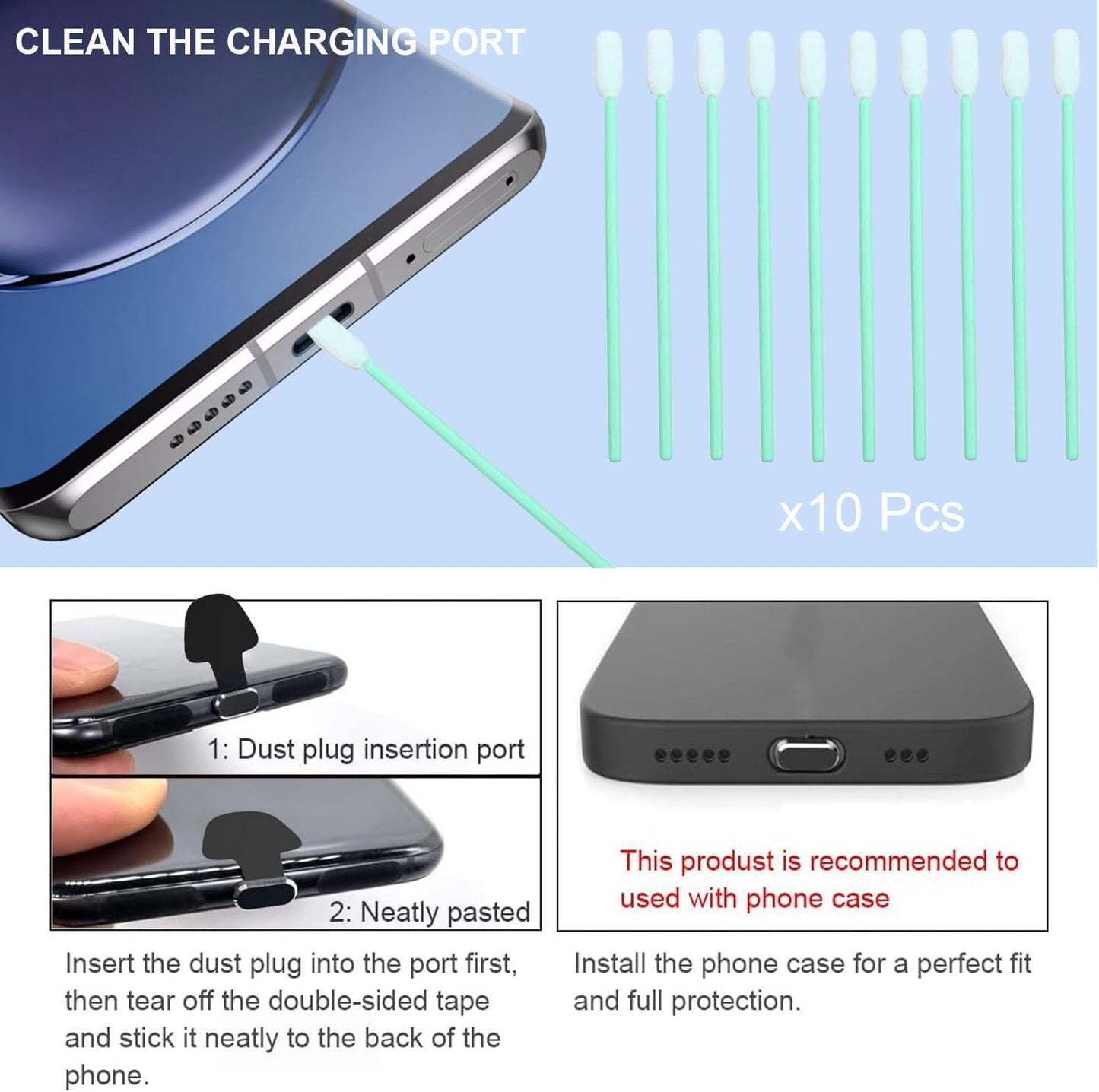 USB C-Type Anti Loss Dust Plugs, USB C-Type Port Silicone Dust Covers, with Detachable Adhesive for Mobile Phone,Compatible with 15, 16 17 Plus Pro Max..., All USB C Ports