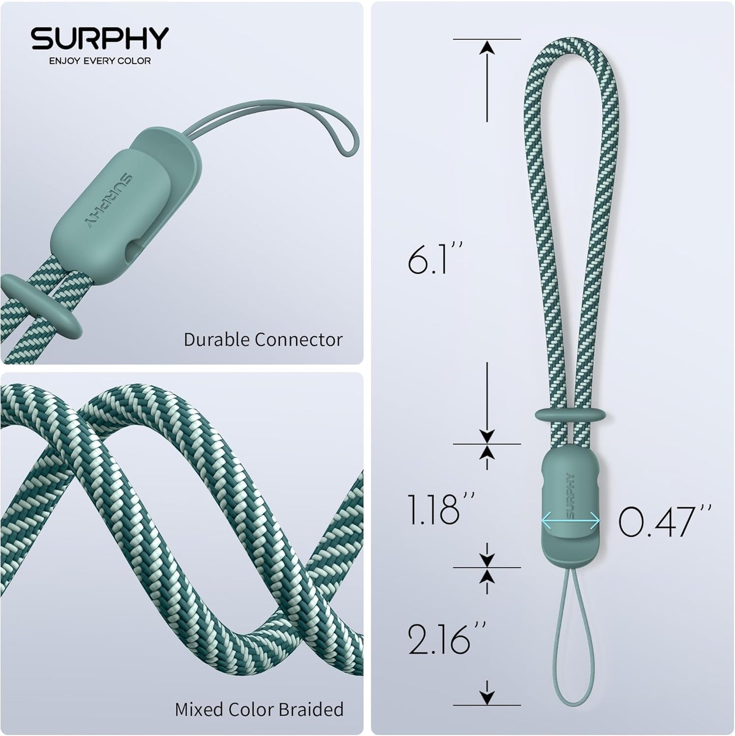 SURPHY 2 Pack Phone Lanyard for Cellphone Case, Phone Wrist Strap for Case, Cellphone Strap with 2-Color Braided, Charm Wrist Lanyard for Women and Men, Green & Gray