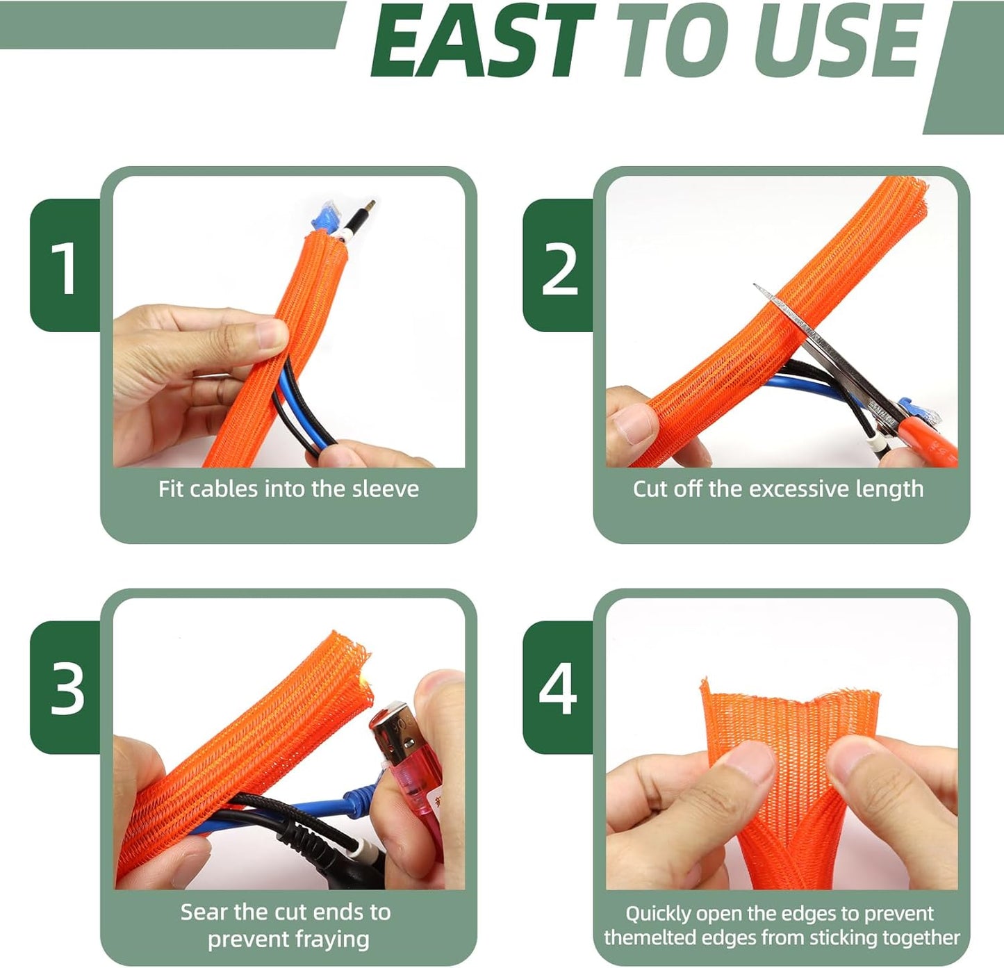 Split Wire Loom Tubing, Cable Protector Sleeve, Braided Cable Management for TV/Computer/Home Theater/Engine Bay, Cord Protectors from Pets No Chew (Orange, 1/8"-25ft)