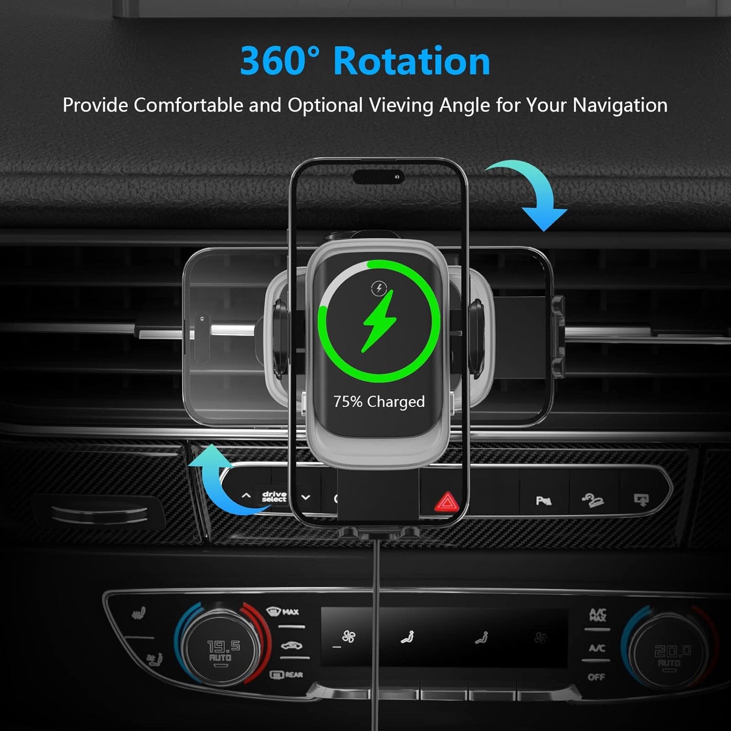 Wireless Car Charger, Auto-Clamping Car Mount 15W/10W/7.5W Fast Charging Air Vent Car Phone Mount Compatible with iPhone 14/13/13 Pro/12 Pro Max/12 pro/12/11/10/8 Series, Samsung Galaxy Series