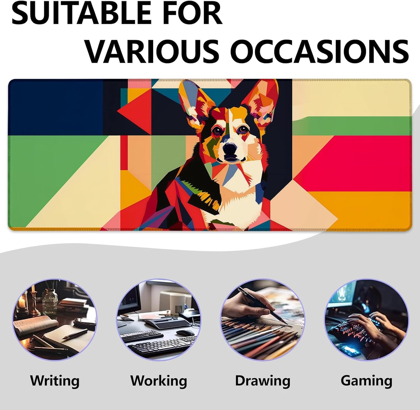 Corgi Large Mouse Pad, Gaming Mouse Pad, Keyboard Mat, Non-Slip Rubber Base, Office Accessories, Desk Mat, MousePads for School, Work, Home Decor Gifts 31.5" x 11.8"