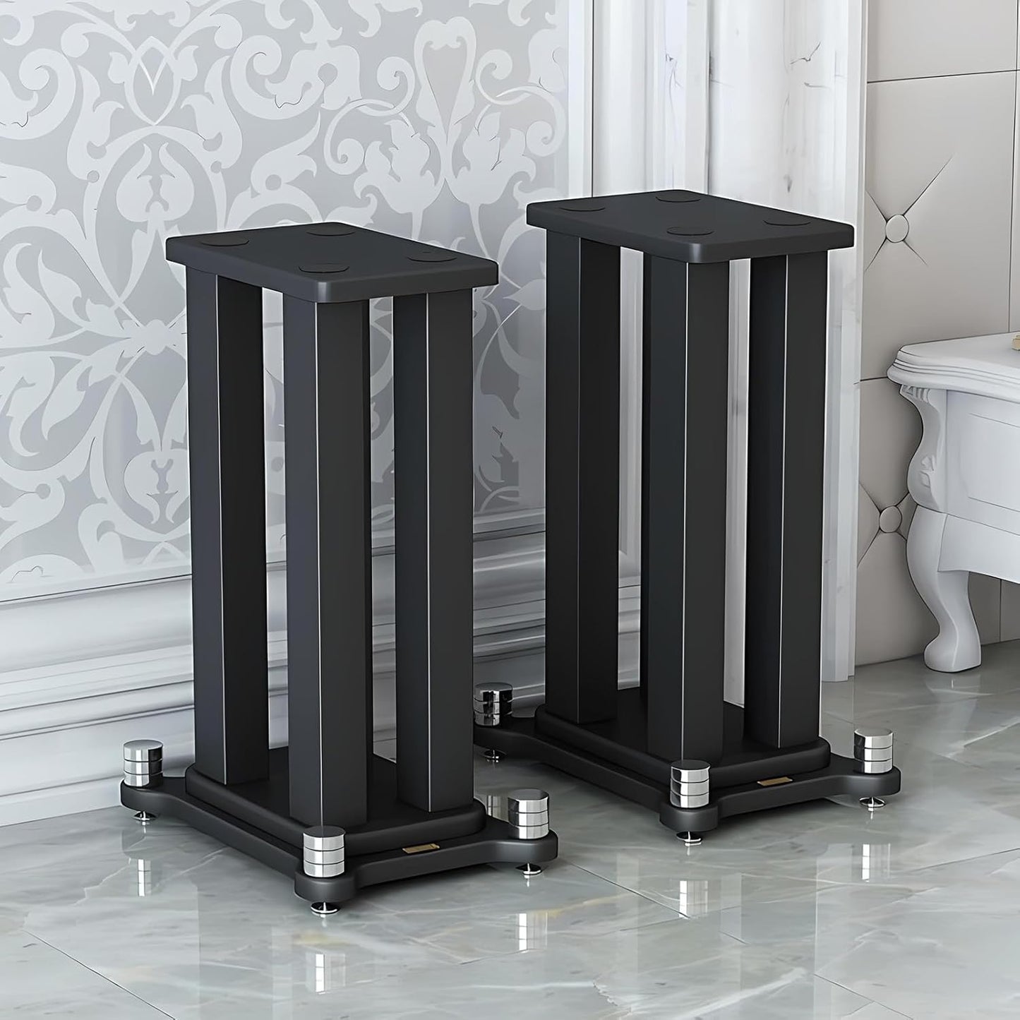 A Pair of Speaker Stands, Bookshelf Speaker Stand Steel Frame Support for Speakers up to 40 kg, Vibration-Absorbing MDF Design, Universal Speaker Stand Improves Sound Quality (40cm/15.7in)