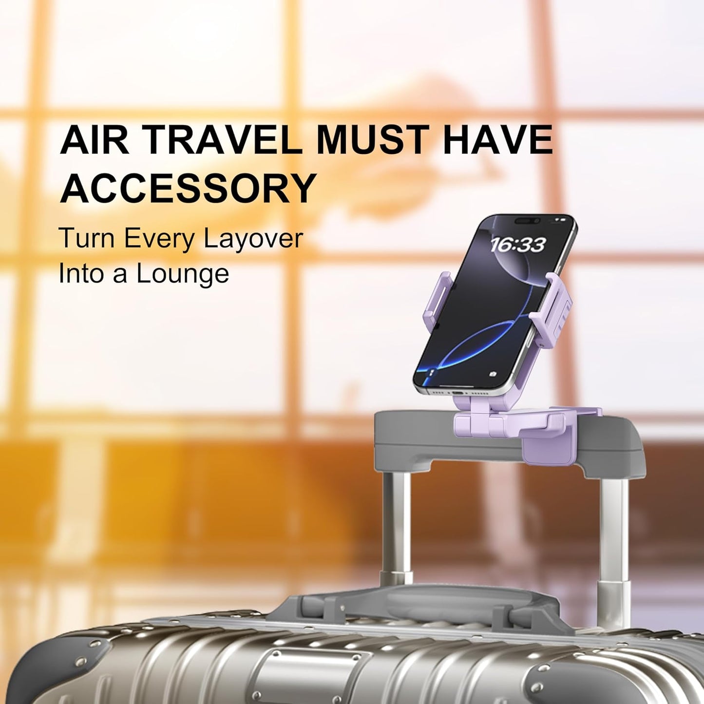 Perilogics 2025 Upgraded Travel Essentials Must Have Airplane Phone Holder Mount. Improved Ergonomic Lever, Perfect for Long Flight, Cruise, Desk, Travel Gift for Content Creator (Lavendar)