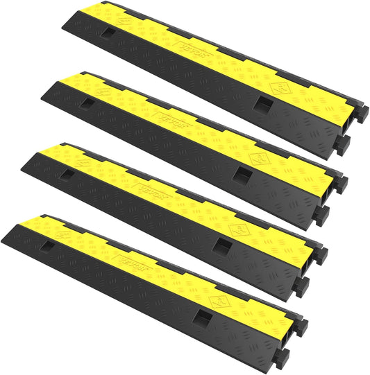 VEVOR Cable Protector Ramp, 4 Packs 2 Channels Rubber Modular Speed Bumps Rated 11000 LBS Load Capacity, Protective Wire Cord Ramp Driveway Rubber Traffic Speed Bumps Hump Cable Protector