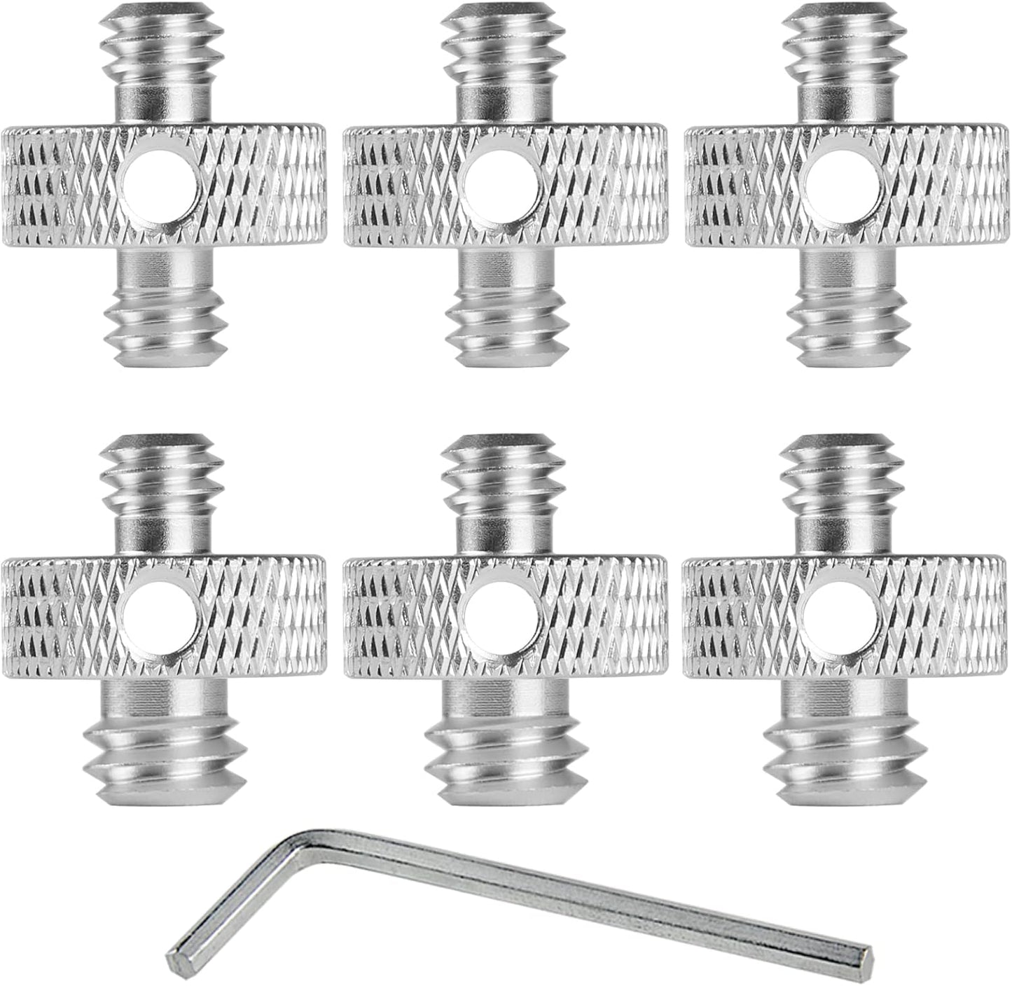 Camera Mount Screw 1/4" Male to 1/4" Male & 1/4" to 3/8" Tripod Screw Adapter with Hole 7 Pcs Set for Camera Tripod Mount Light Stand DSLR Equipped with Hex-L Key (Silver)