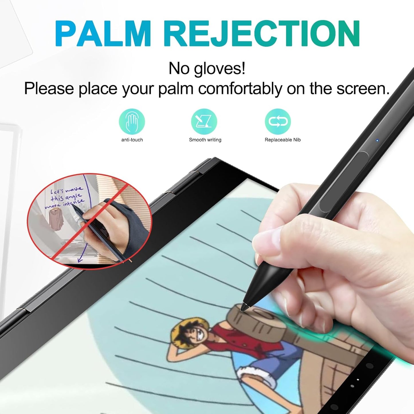 Stylus for HP Envy X360 Pavilion x360 Specter X360 Spectre x2 Envy x2 Touchscreen Laptop Rechargeable MPP 2.0 Tilt Pencil 4096 Pressure Sensitivity Using The Microsoft MPP Protocol, Black