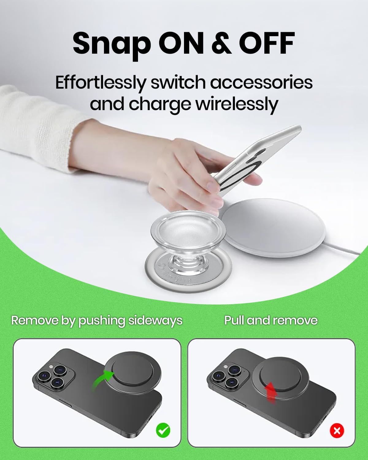 Solid Color Button Phone Grip – Minimalist Design, Durable and Lightweight, Grip and Stand for Smartphones (Baby Pink, Magnetic Type)