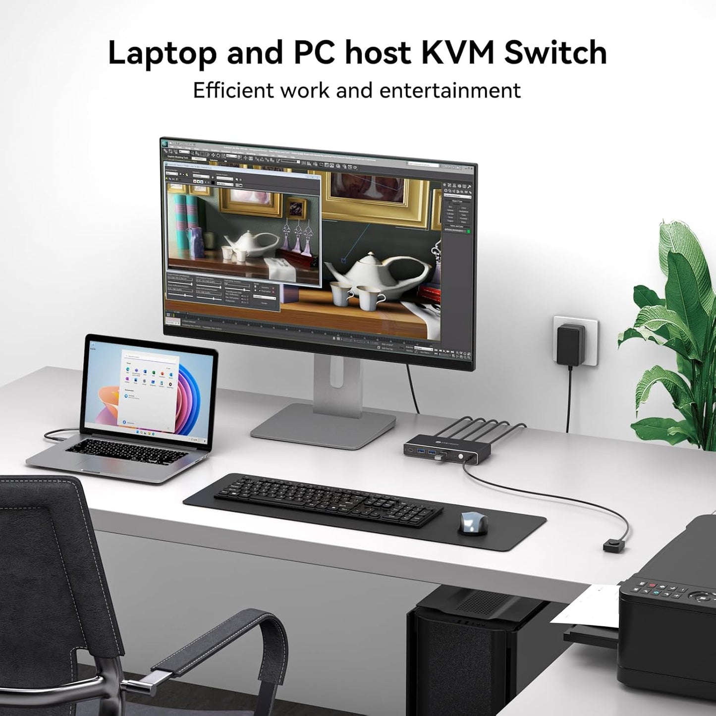KVM Switch 1 Monitors 2 Computers 4K@60Hz USB C HDMI KVM Switch 2 Port for 1 Laptop 1 Desktop Share 1 Monitor Keyboard Mouse Hard Drives Printer Support 100W Charging for Laptop
