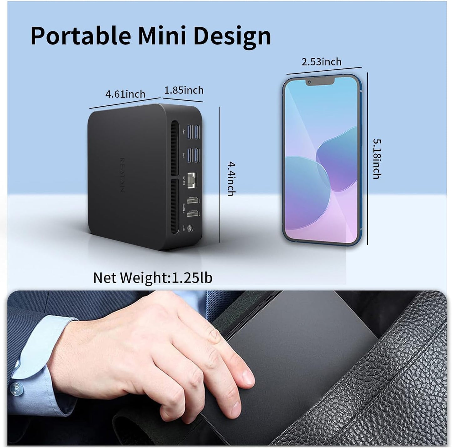 Reatan A9 Mini Gaming PC AMD Ryzen 9 7940HS 64GB DDR5 2TB SSD 5600 MHz RAM, Desktop Mini Computers, Radeon 780M Graphics, 2.5Gbps LAN, HDMI 2.1, 8K USB 4.0 Wi-Fi 6E/BT5.3