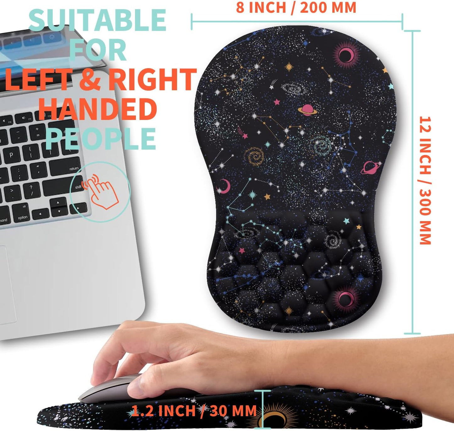 Ergonomic Mouse Pad Wrist Support with Memory Foam Massage Bulge, Carpal Tunnel Pain Relief Mousepad Wrist Rest for Mouse(12x8 inch, Galaxy)