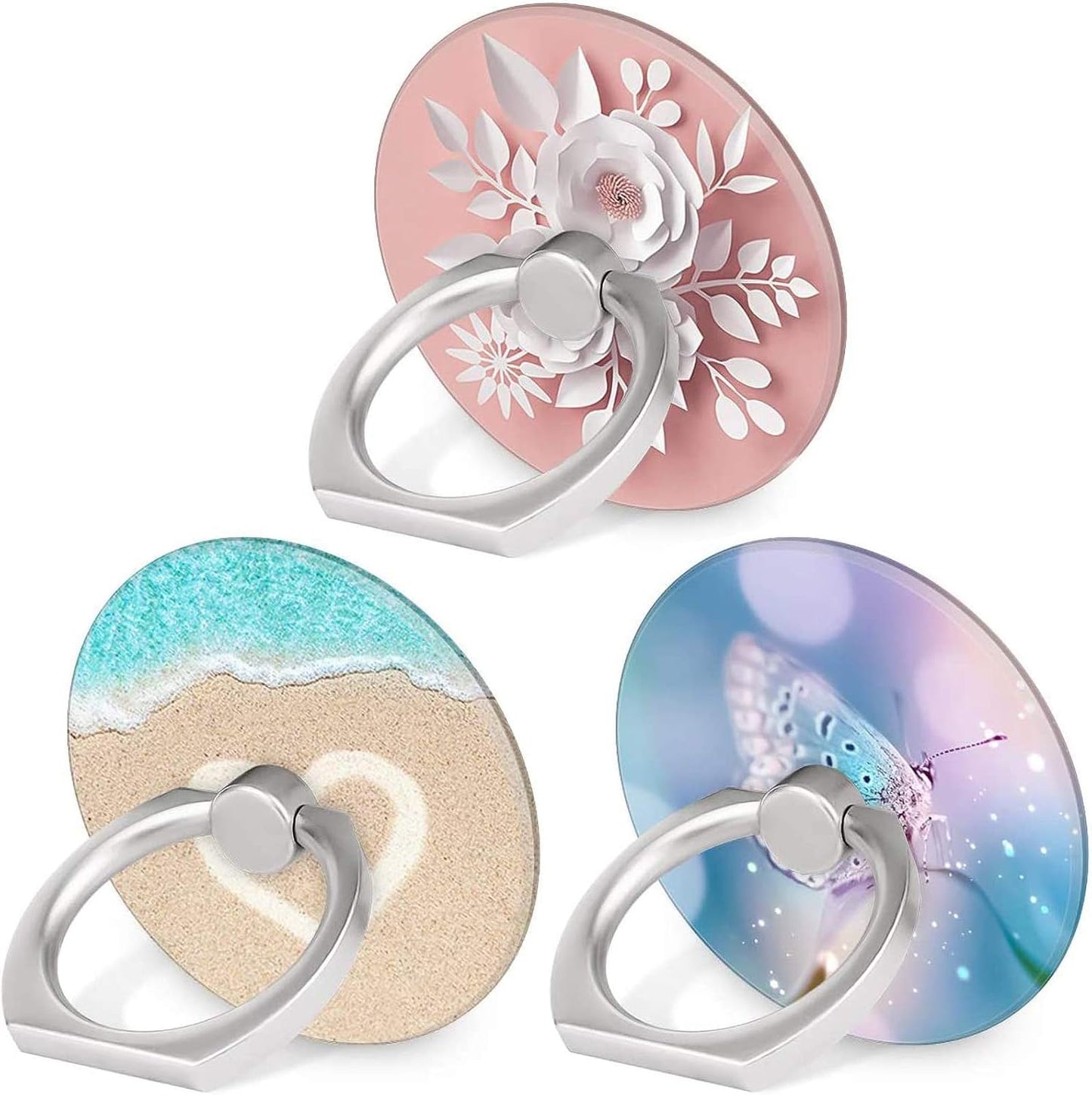 Bonoma Phone Ring Holder, 3 Pack Beach Flowers Butterfly Universal Finger Ring Stand Grip Kickstand Compatible with Smartphones and Tablets