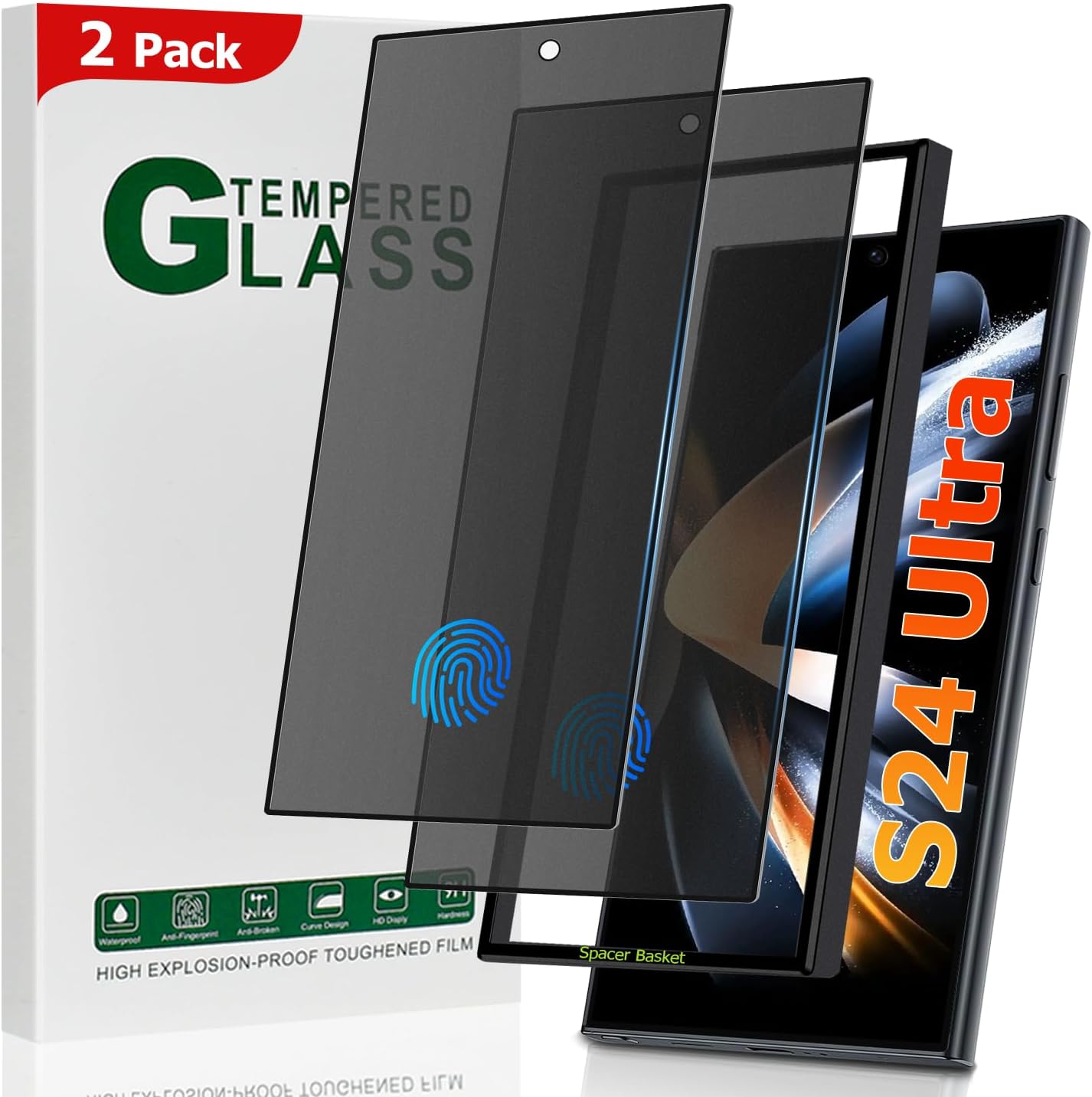 2 Pack Galaxy S24 Ultra Matte Anti spy Privacy Screen Protector ,9H Tempered Glass,Anti-Glare Anti-Scratch, Smooth and Responsive Absolute, No Bubbles, High Definition Clear, With Installation Frame