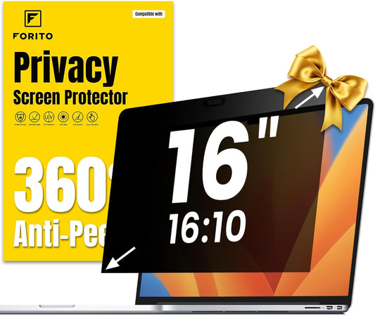 F FORITO 16 Inch 16:10 360° Laptop Privacy Screen Protector, Anti Peeping and Anti Glare Laptop Privacy Shield, Reduce Eye Strain & Eye Protection