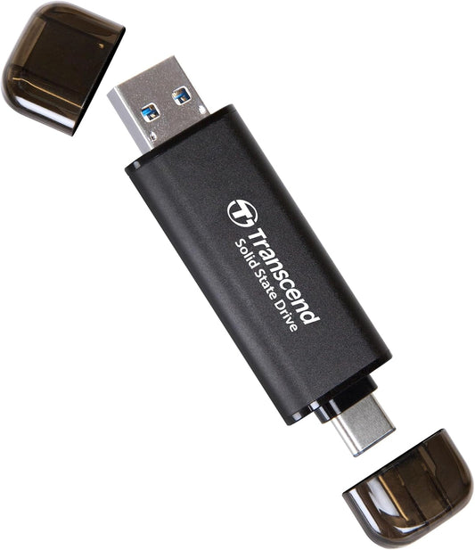 Transcend 256GB External SSD, Up to 1,050MB/s, Dual USB Flash Drive for iPhone&iPad&Mac, Windows&Android, Tablet&PC, Smart TV, USB 3.2 Gen 2 Thumb Drive Photo Stick, 2-in-1 Type C &Type A Memory Stick